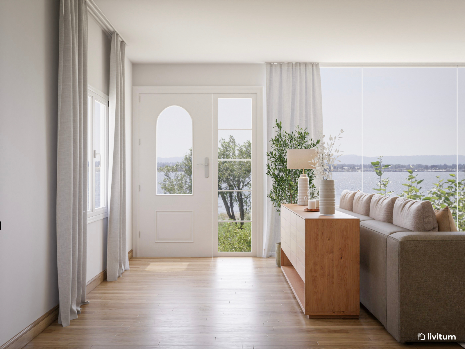 Luminoso y amplio salón comedor con toques de minimalismo cálido