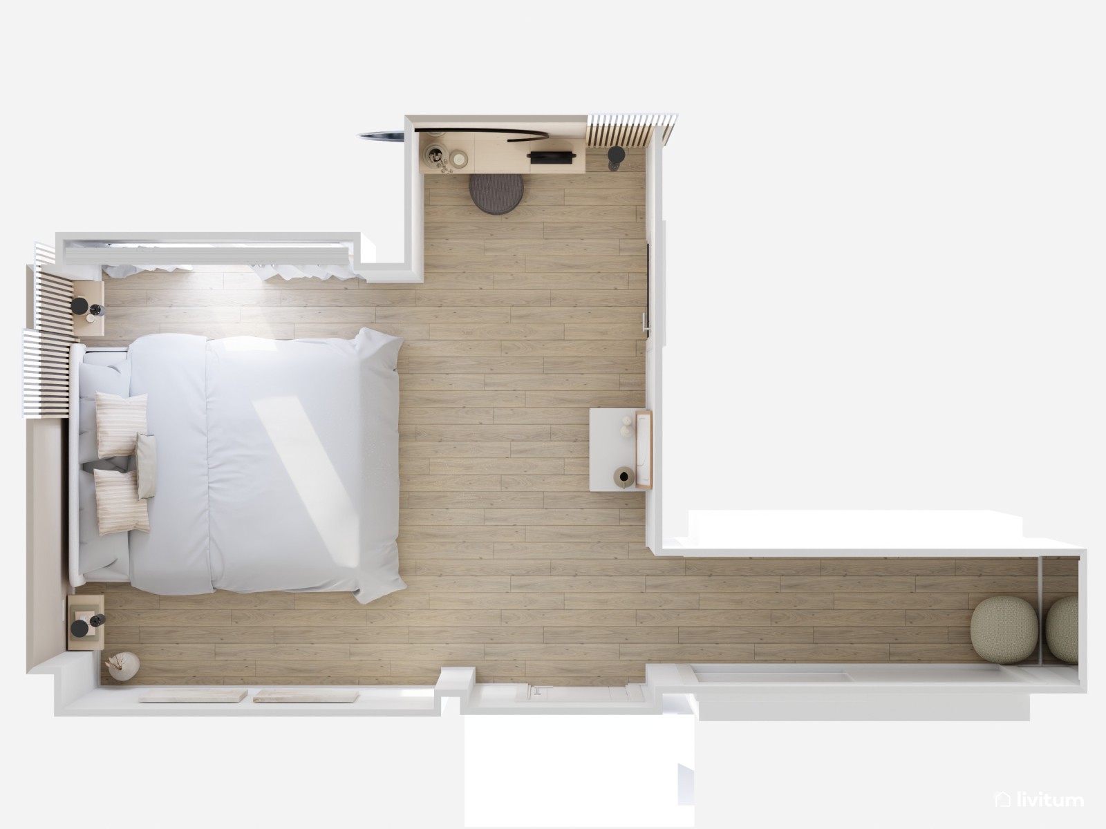 Maravilloso dormitorio nórdico con elegante tocador 