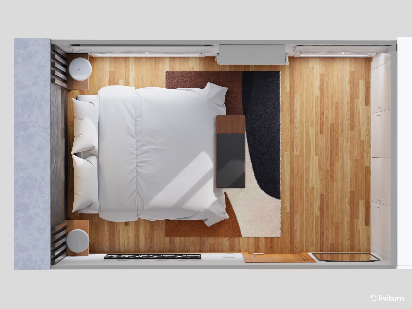 Moderno y elegante dormitorio en tonos oscuros 