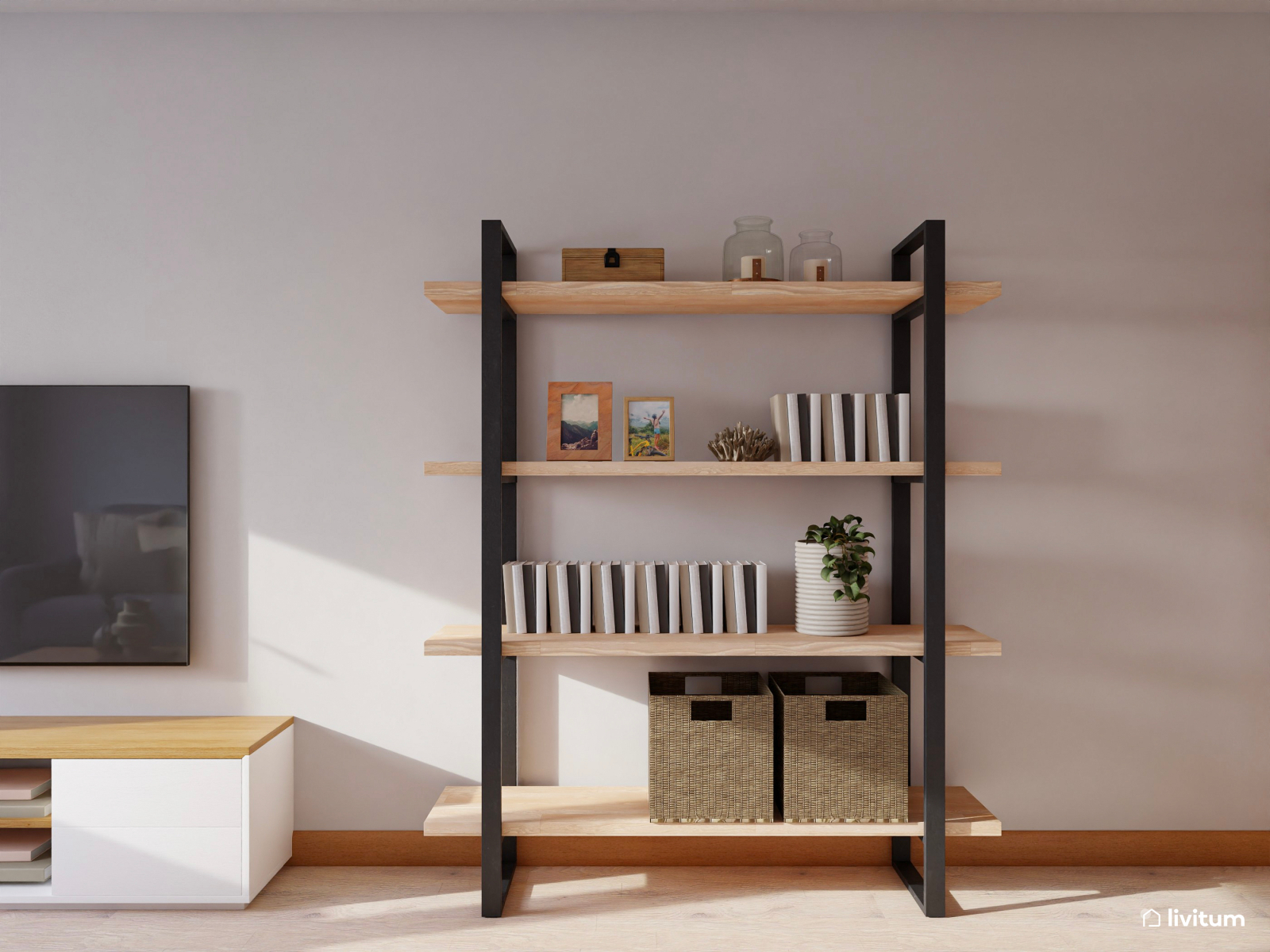 Pequeño y cómodo salón comedor moderno en tonos neutros