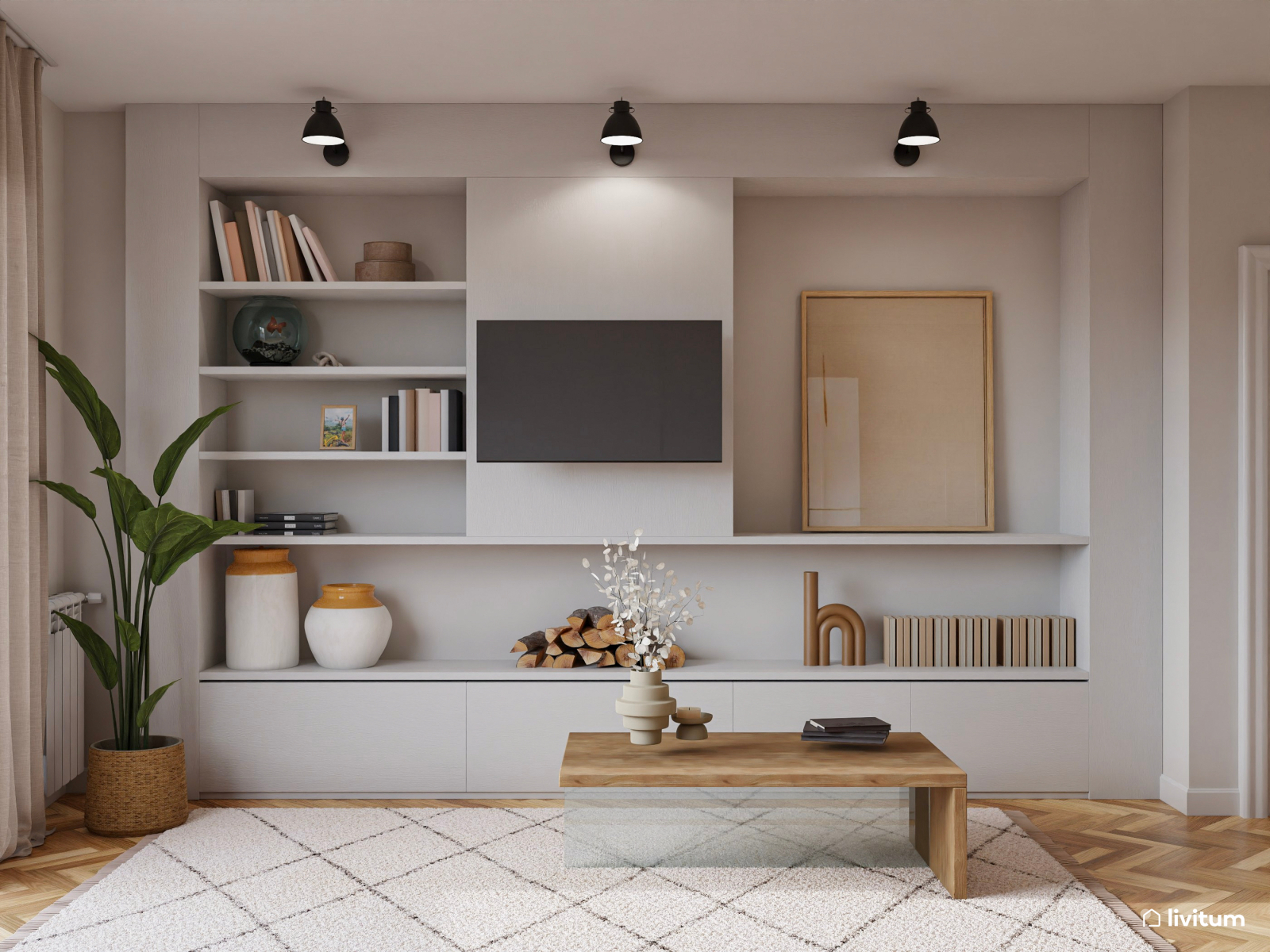 Salón comedor clásico con molduras y suelo espigado 