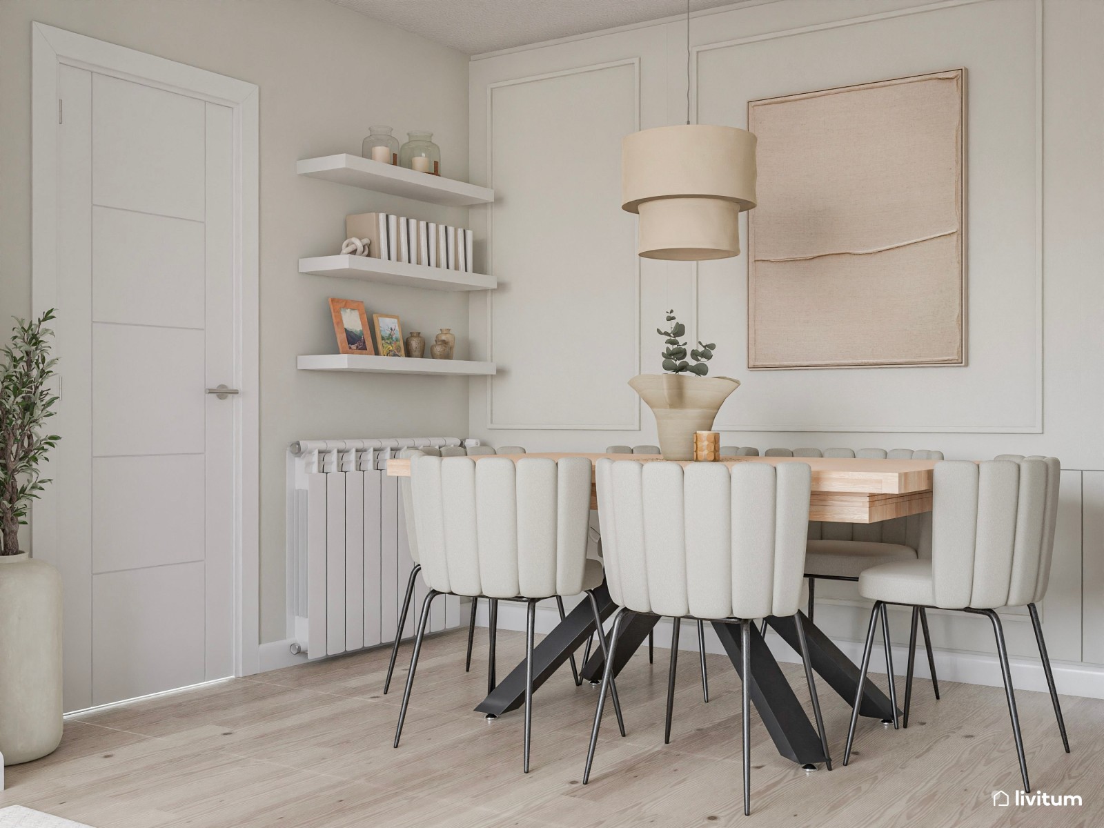 Salón comedor clásico y elegante con molduras 