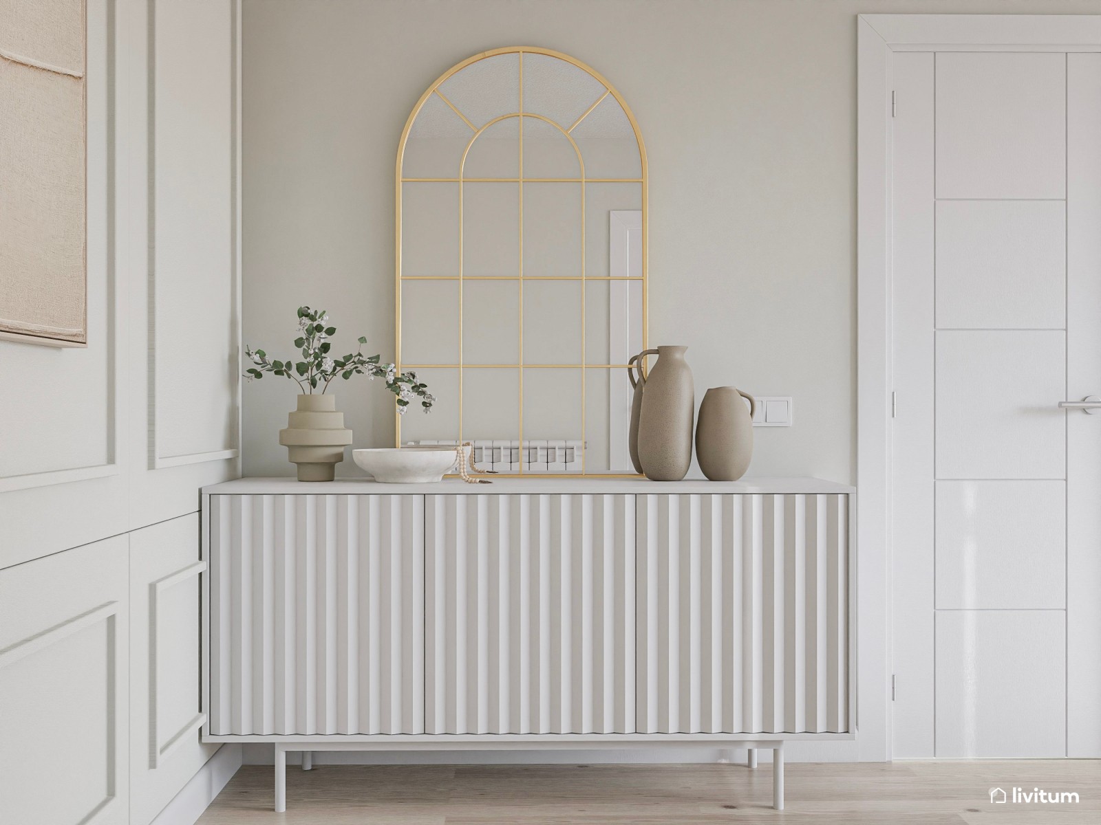 Salón comedor clásico y elegante con molduras 