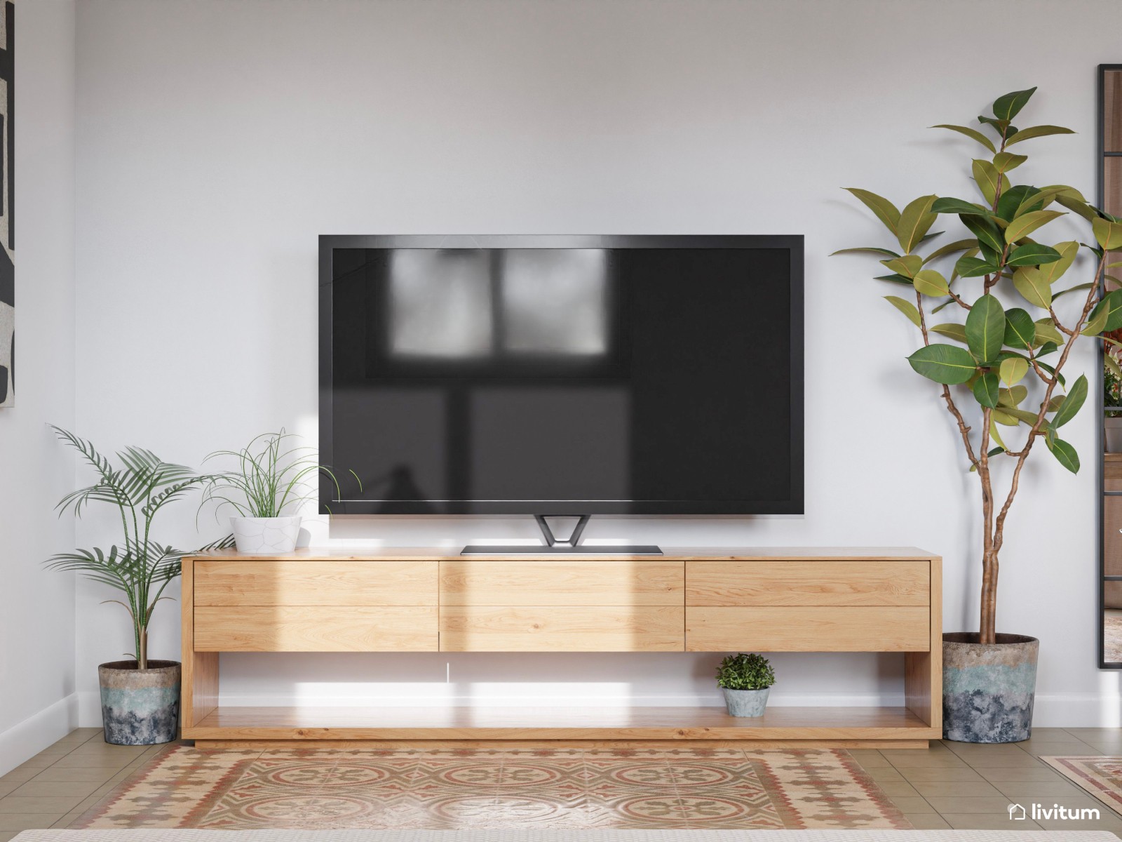 Salón comedor con suelo hidráulico y con extra de plantas 