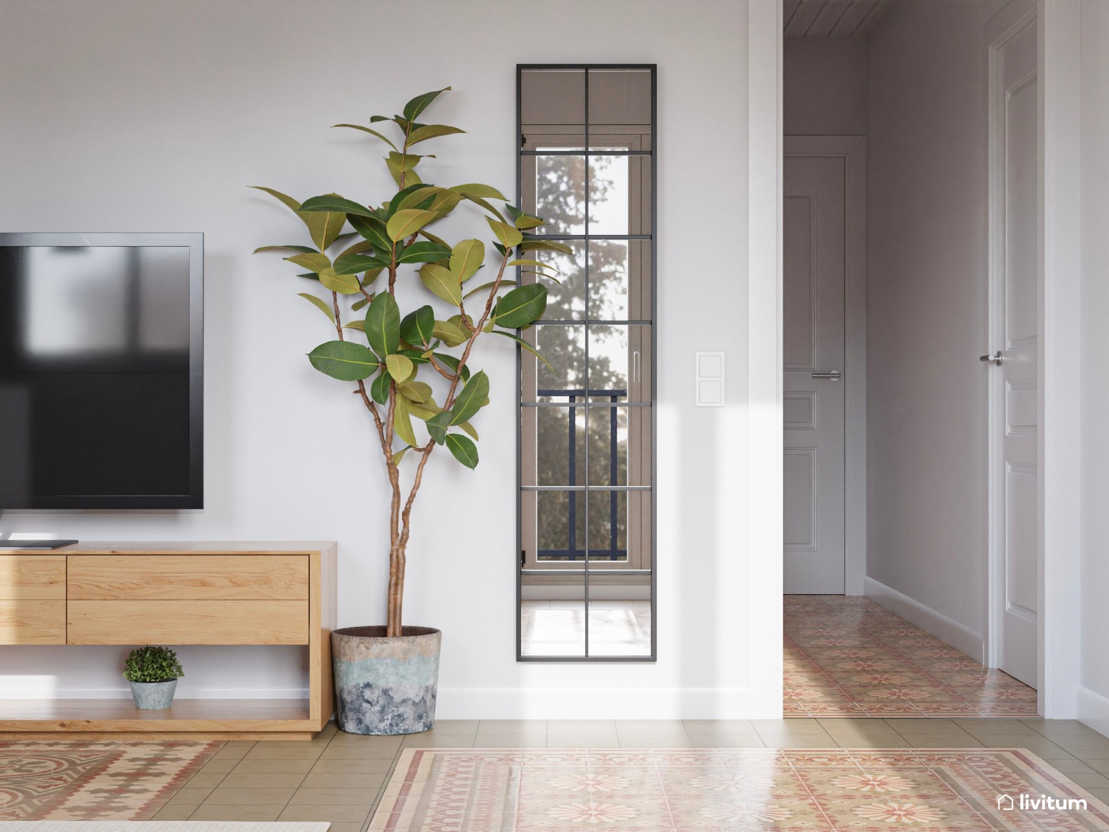 Salón comedor con suelo hidráulico y con extra de plantas 