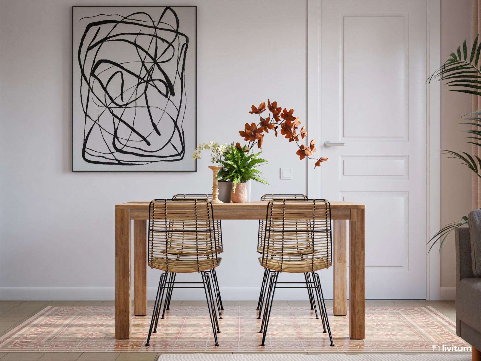 Salón comedor con suelo hidráulico y con extra de plantas 