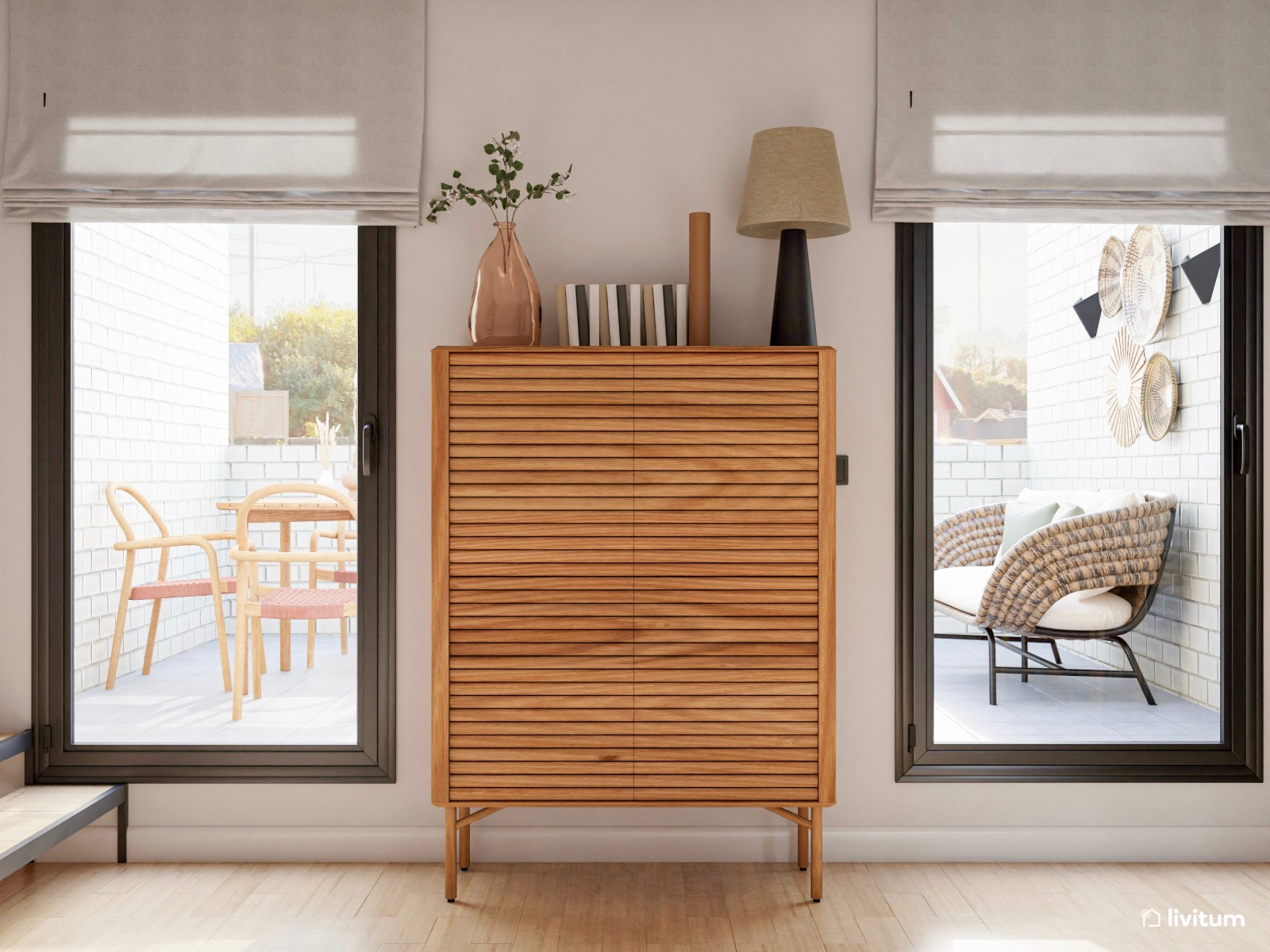 Salón comedor de concepto abierto y moderno