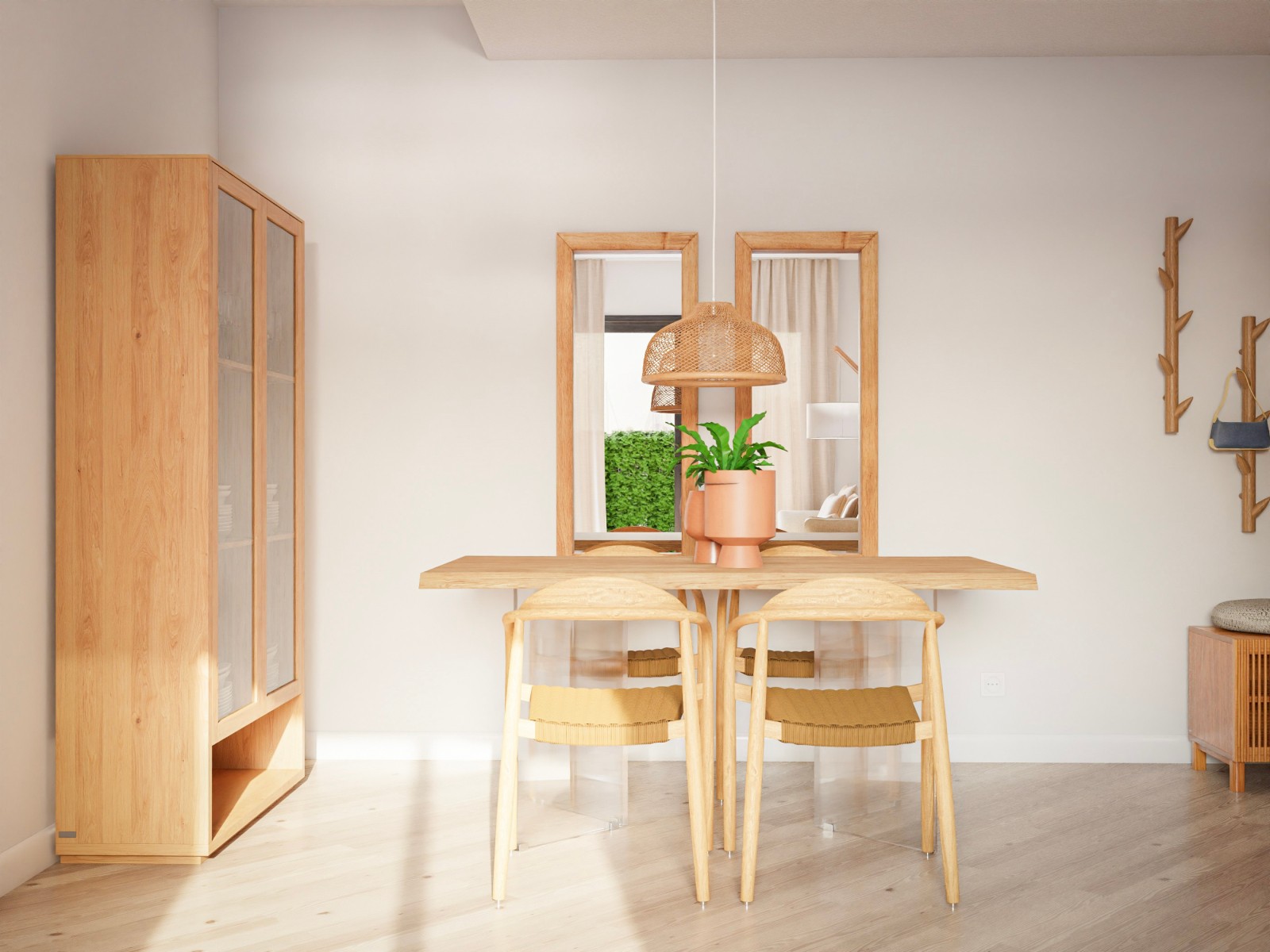 Salón comedor de estilo nórdico con colores neutros y cálidos