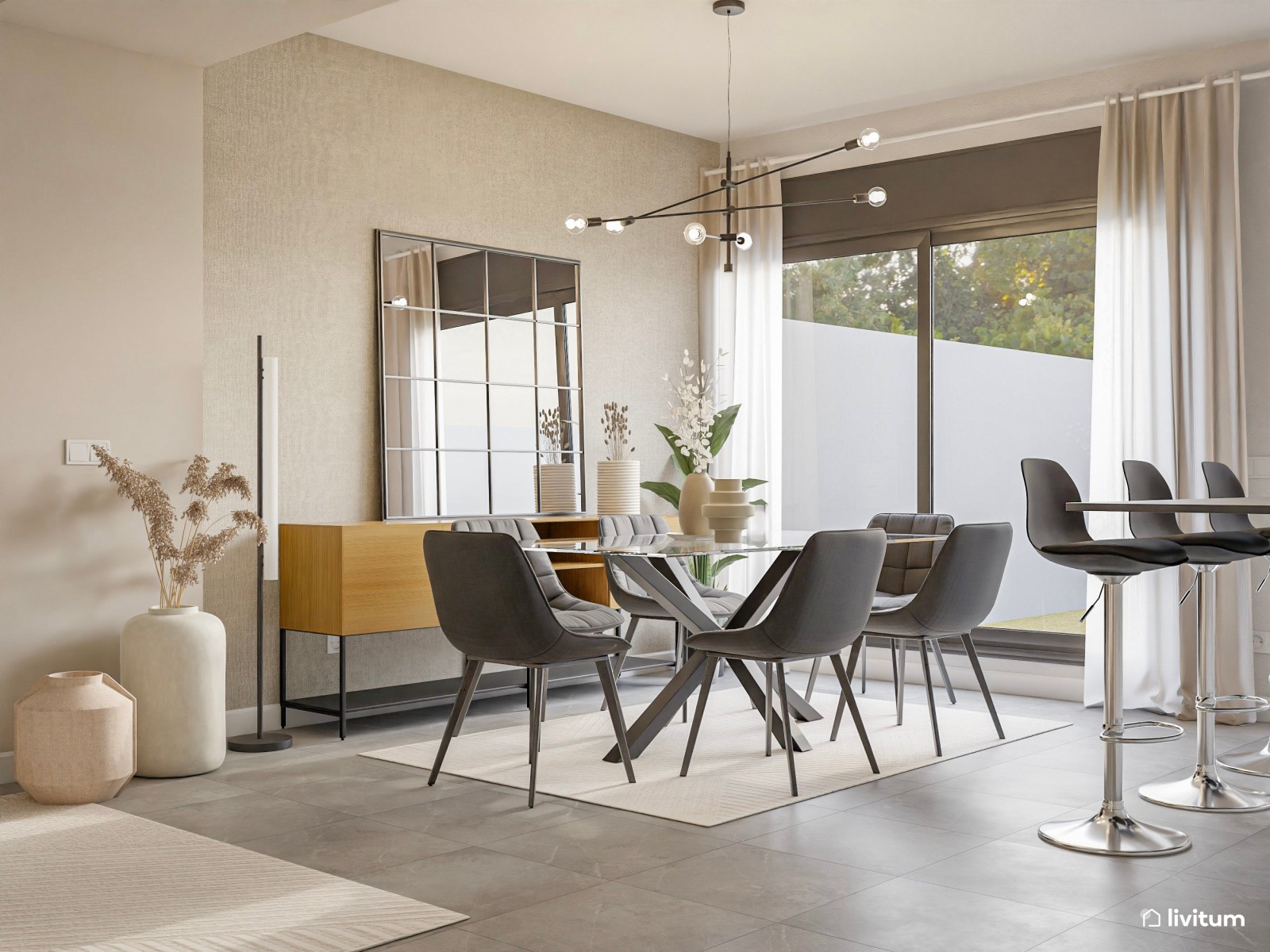  Salón comedor elegante y acogedor en tonos neutros 