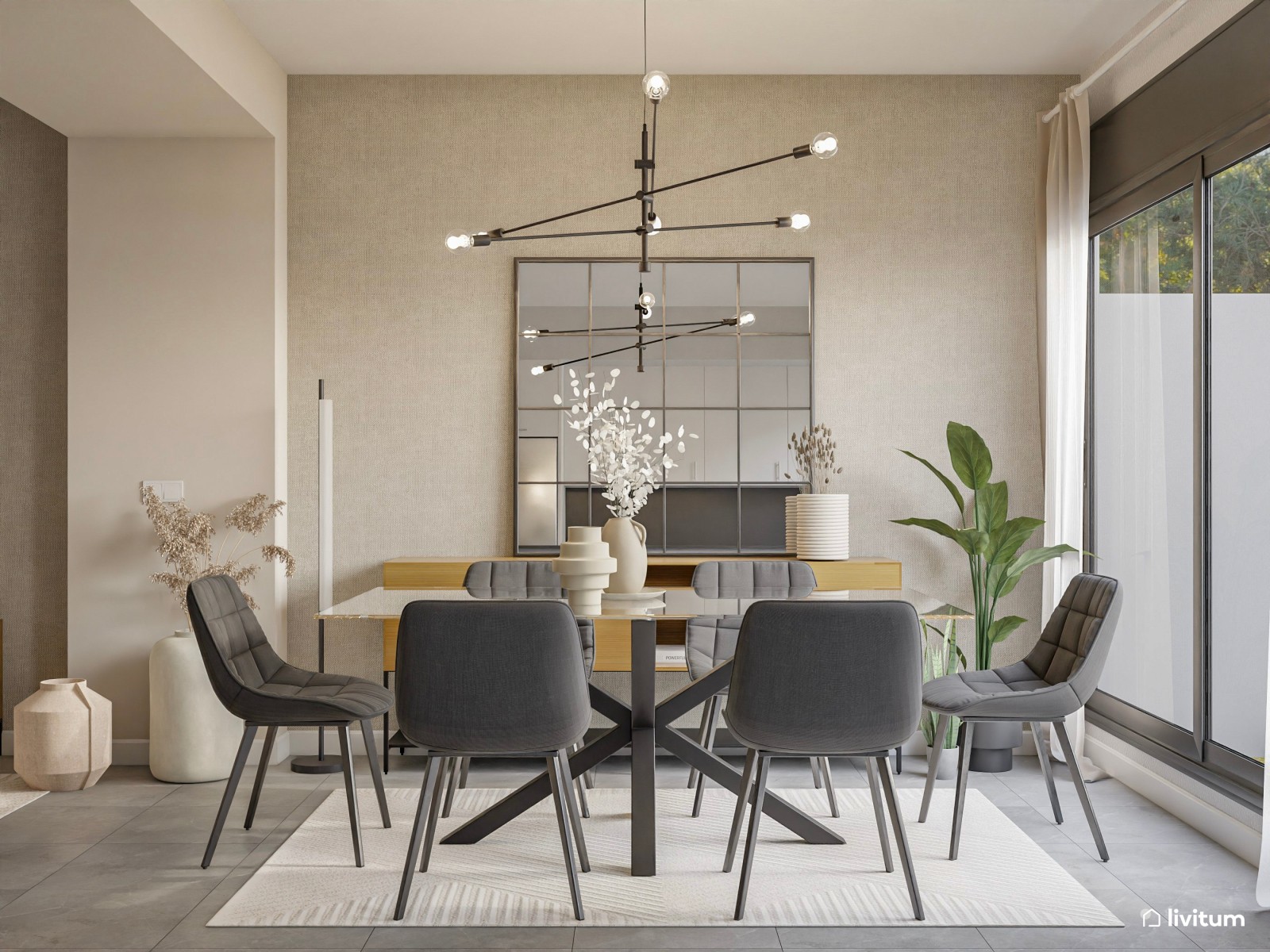  Salón comedor elegante y acogedor en tonos neutros 