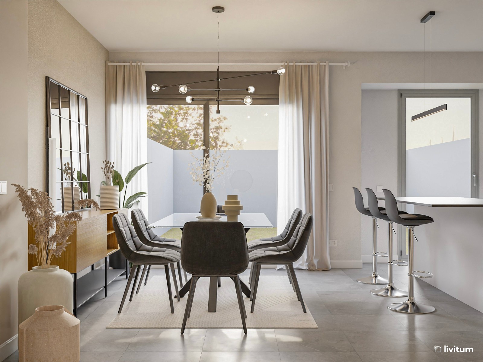  Salón comedor elegante y acogedor en tonos neutros 