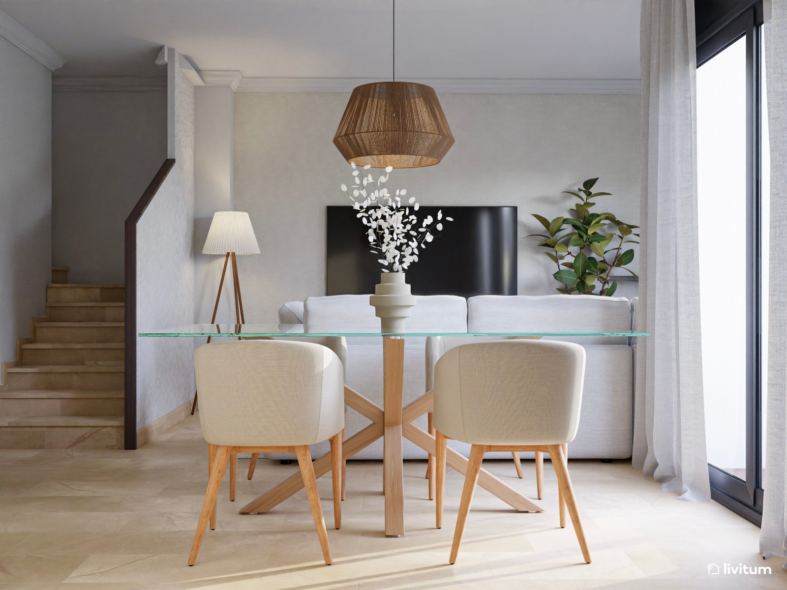  Salón comedor elegante y nórdico de 22 m² 