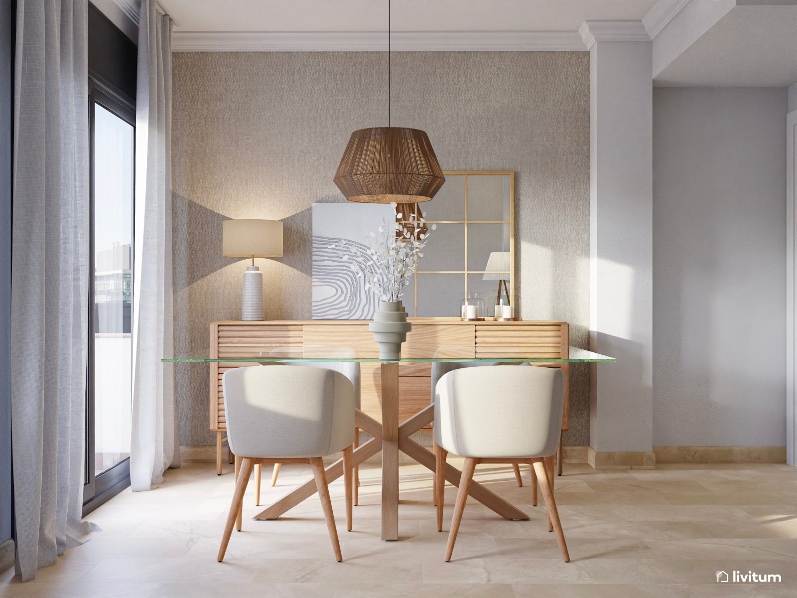  Salón comedor elegante y nórdico de 22 m² 