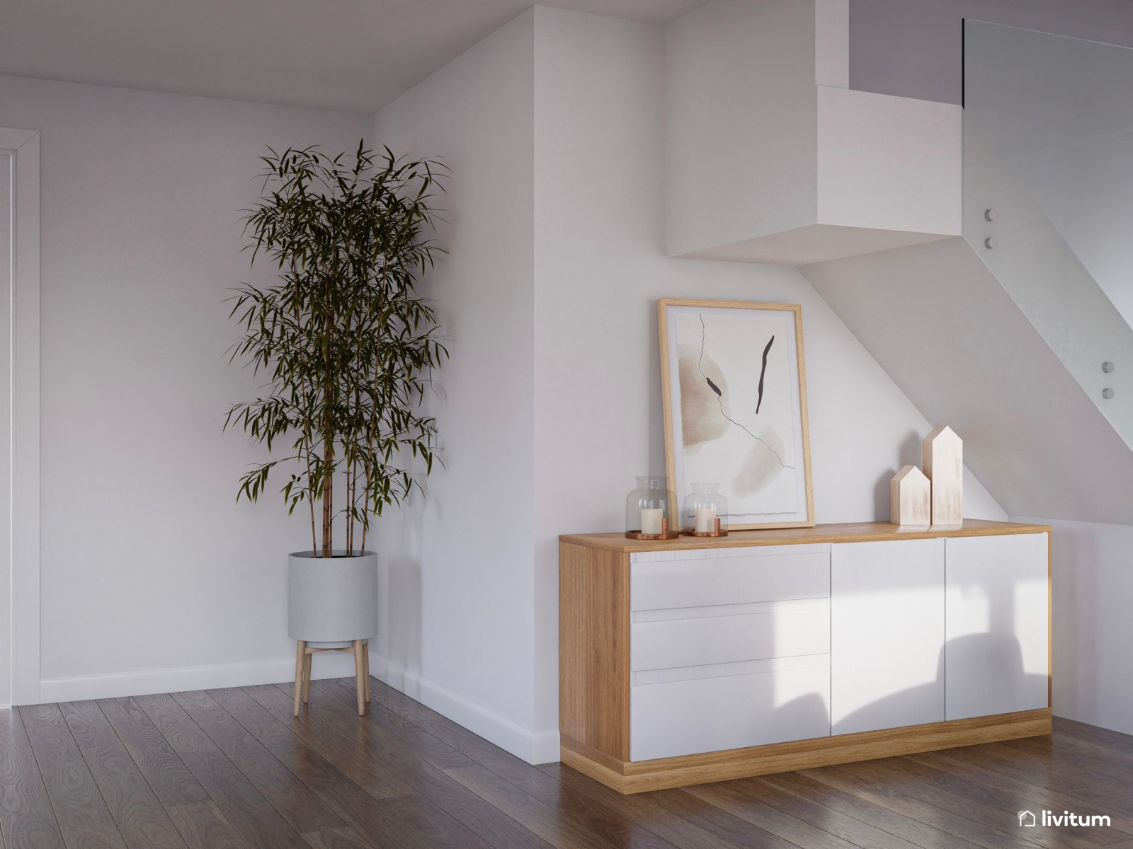 Salón comedor en colores neutros con toques naturales