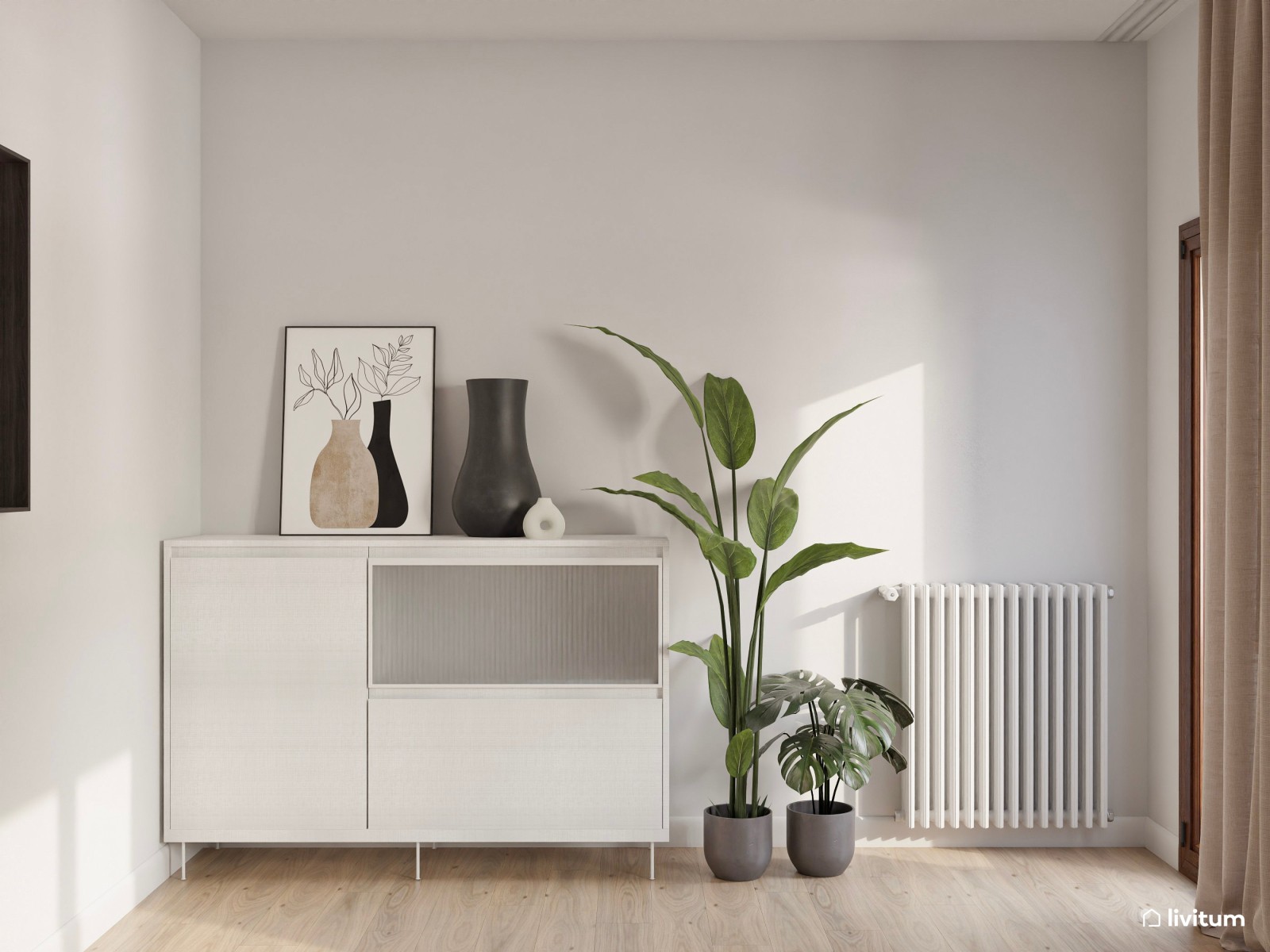 Salón comedor moderno con acentos en gris oscuro