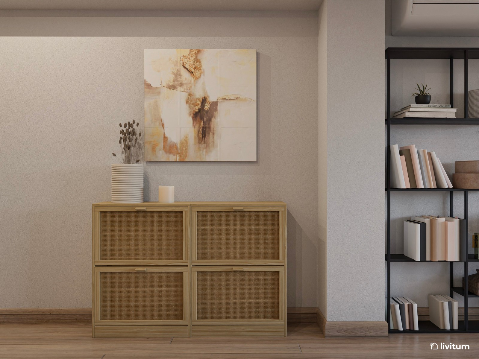 Salón comedor moderno con acentos en negro y amarillo