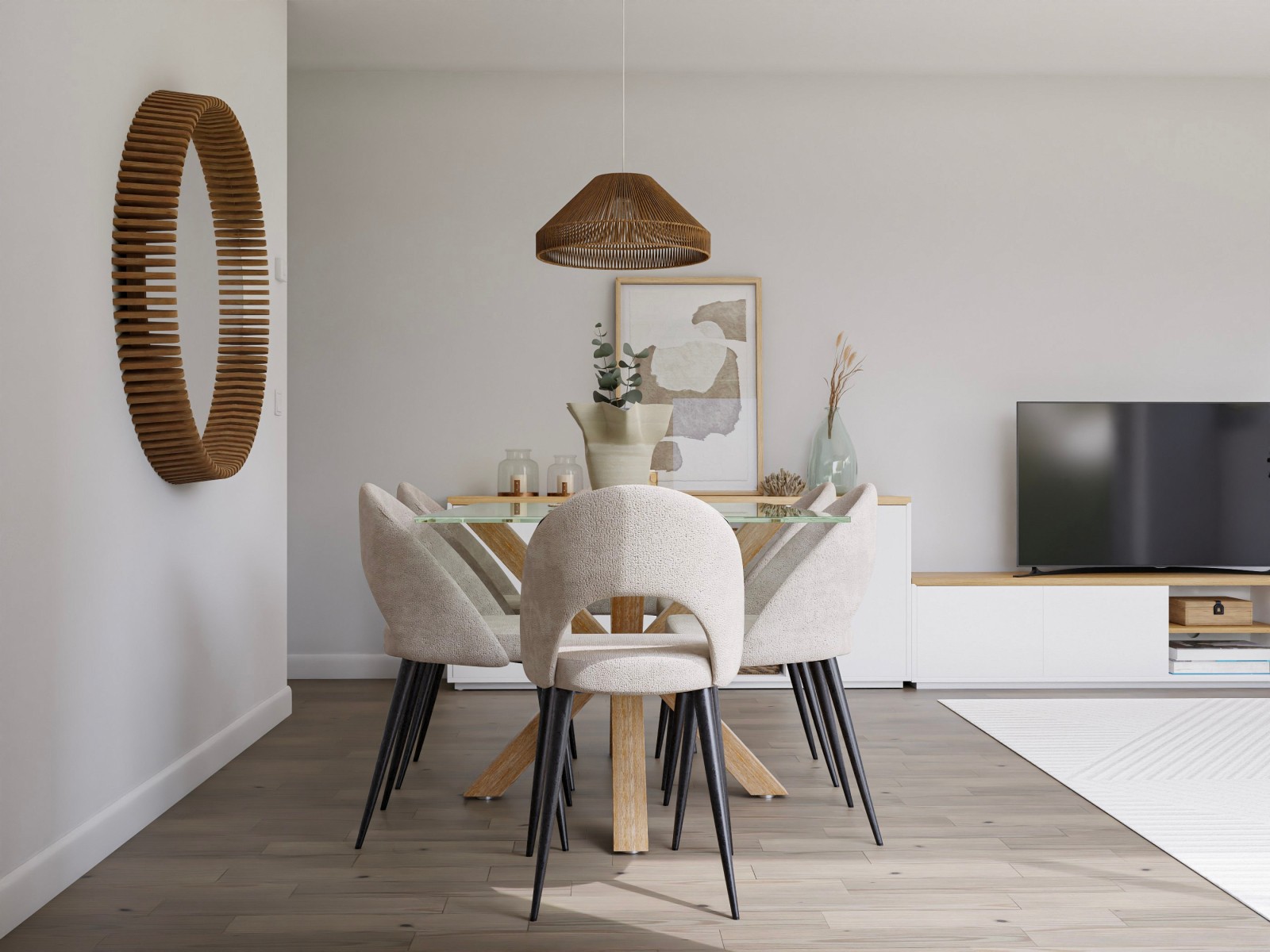 Salón comedor moderno con aires rústicos y tropicales