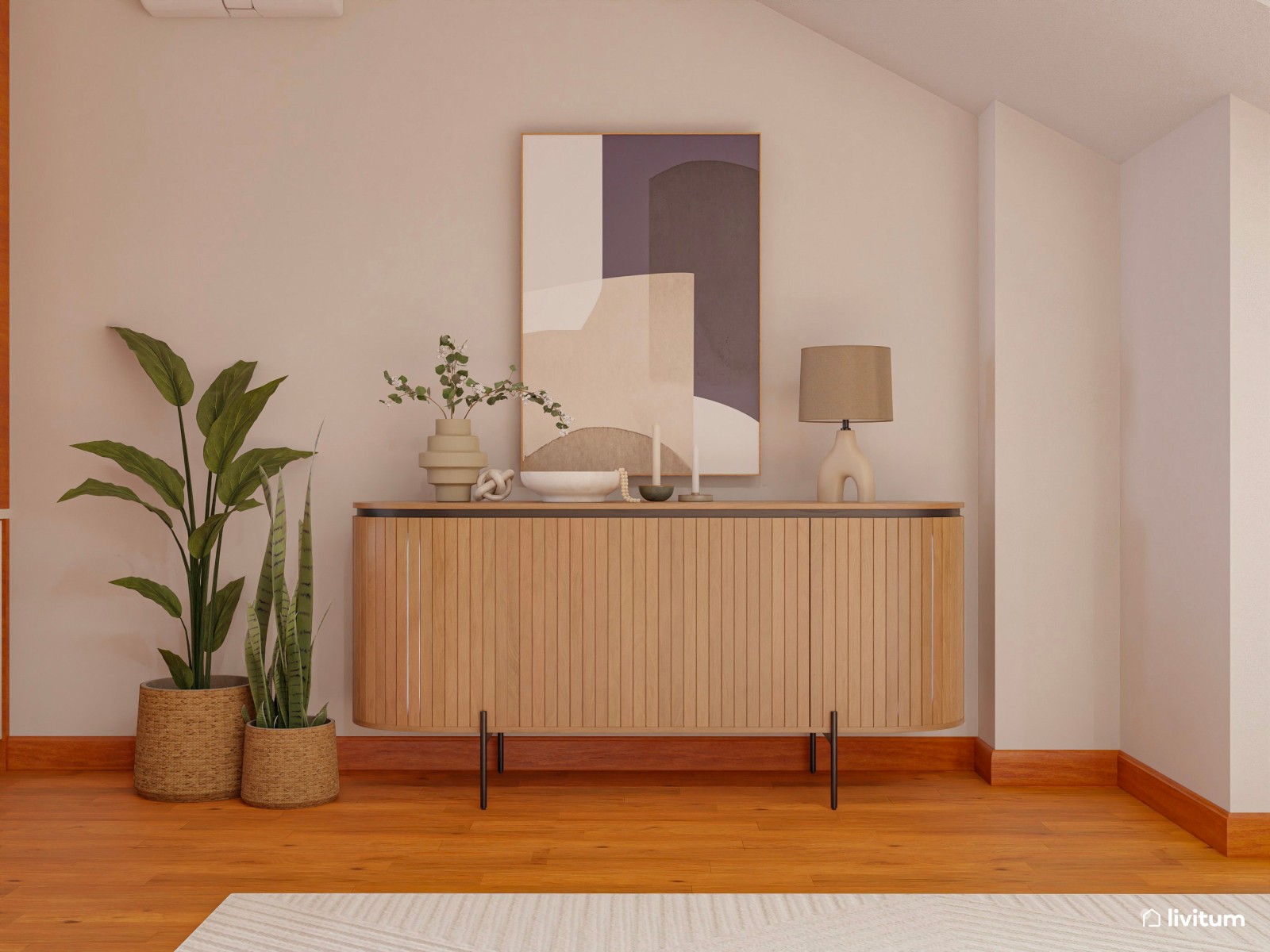 Salón comedor moderno con cocina abierta y toques industriales