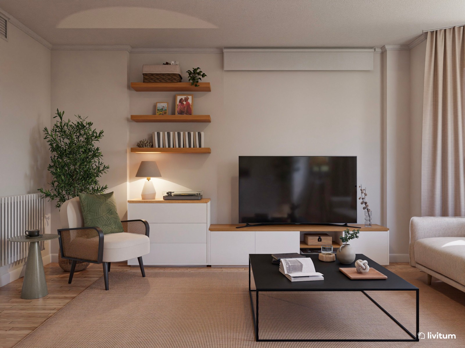 Salón comedor moderno con galería y textiles elegantes 