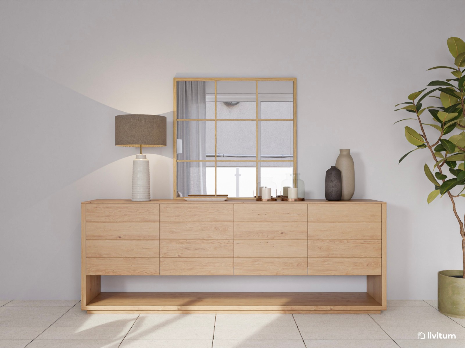 Salón comedor moderno con pared de piedra 