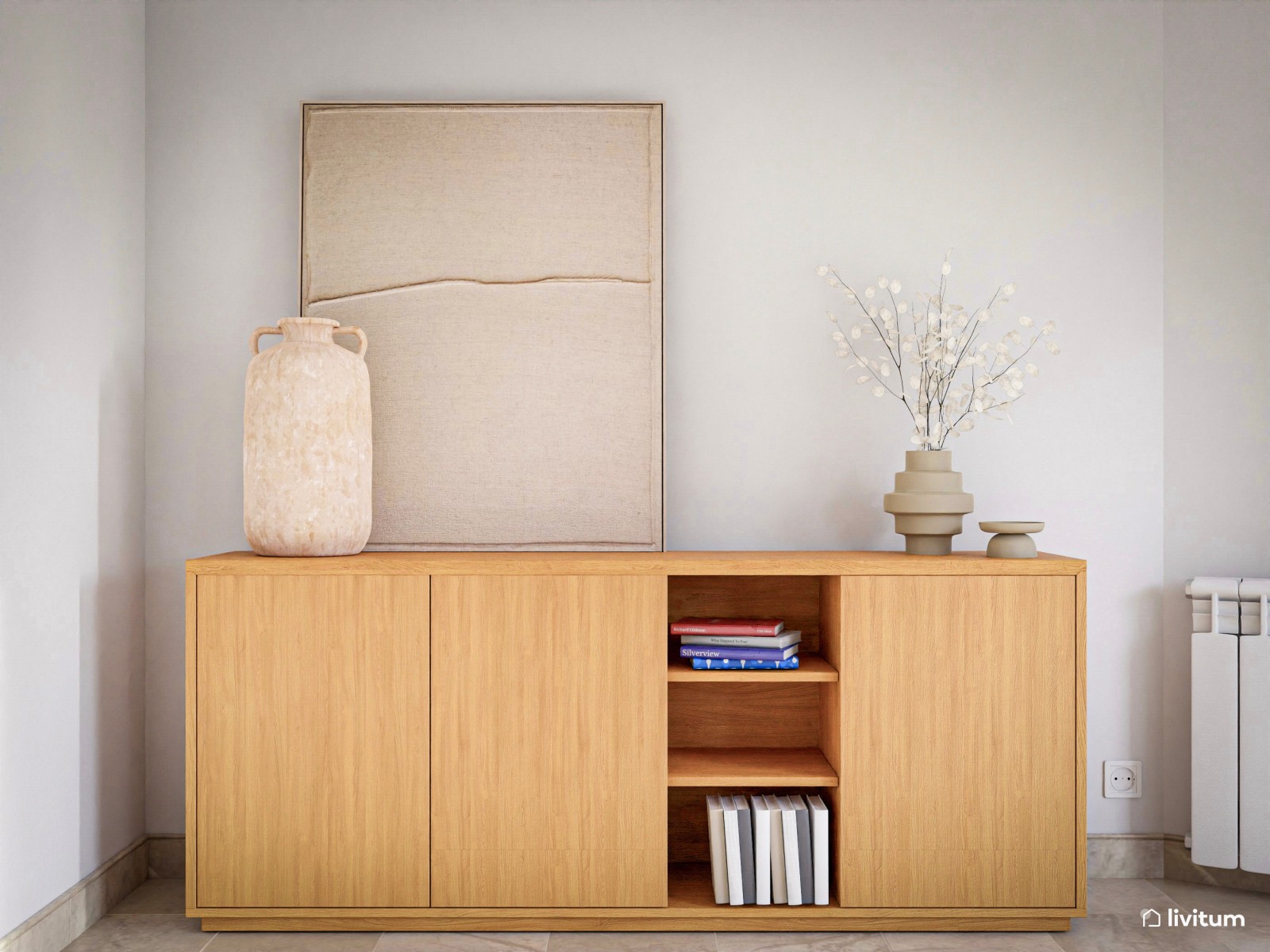 Salón comedor moderno con sillones de madera y ratán