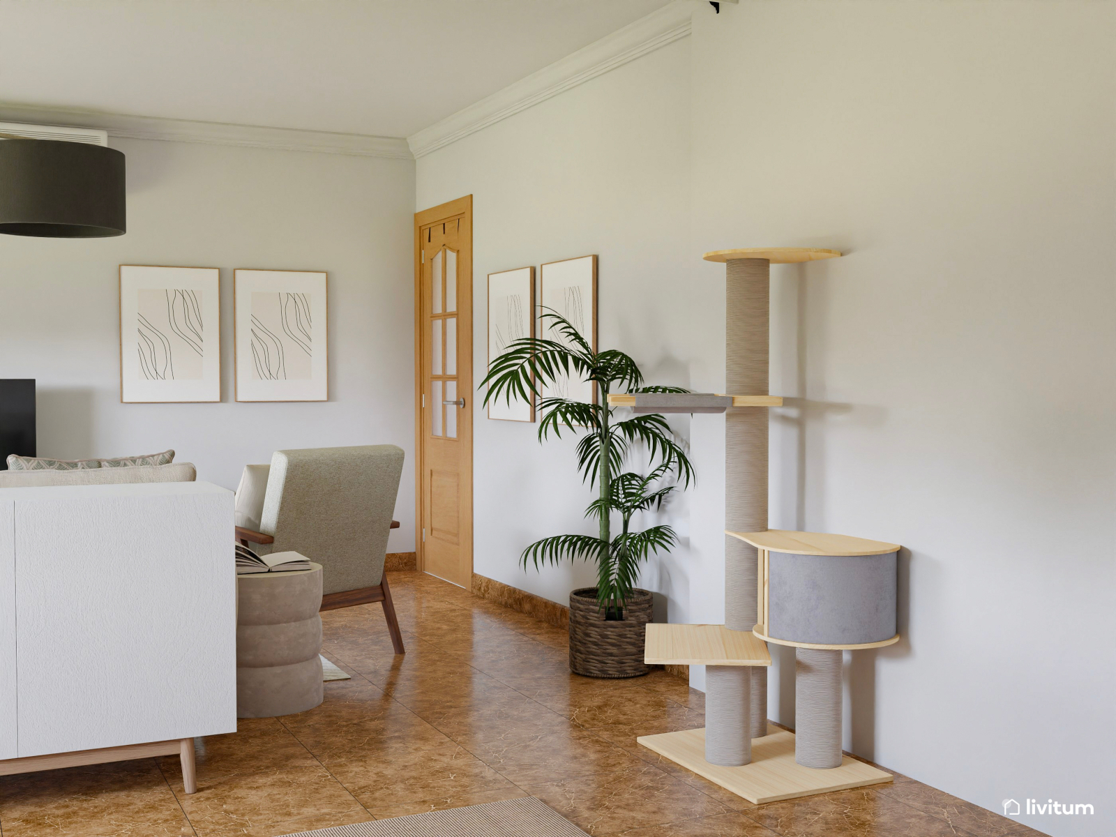 Salón comedor moderno con toques bohemios y tropicales