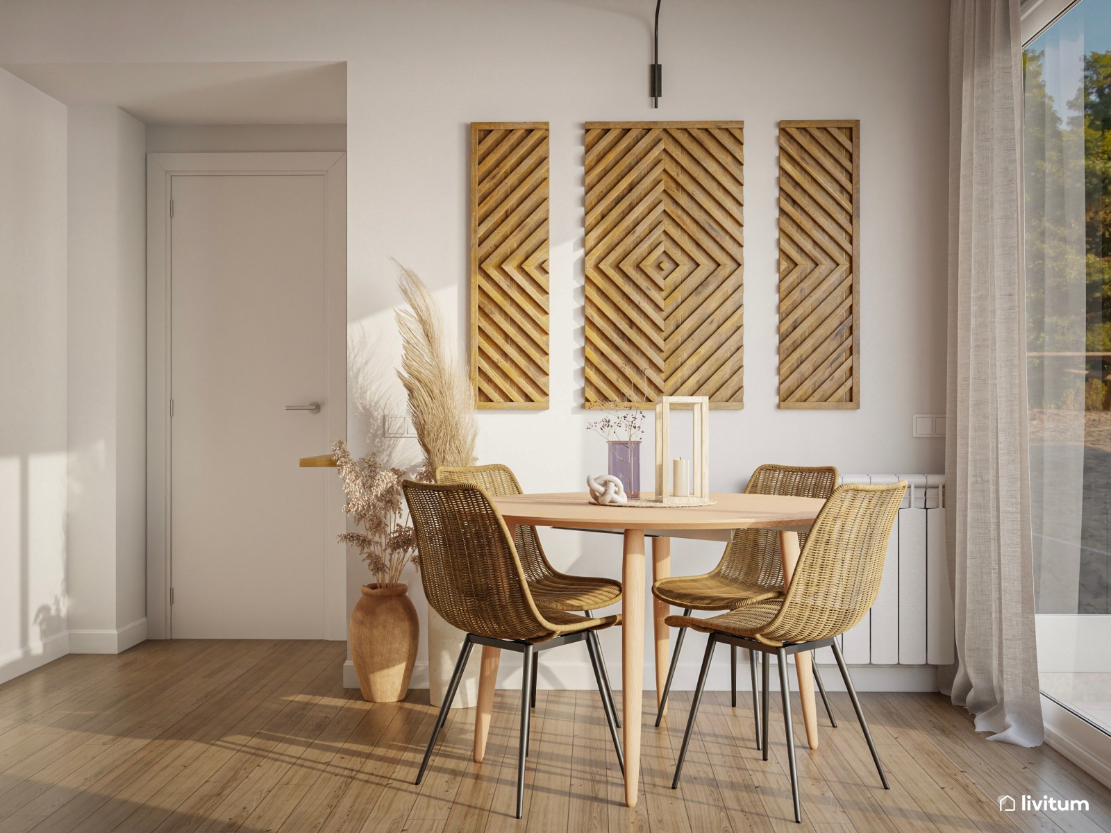 Salón comedor moderno con toques étnicos