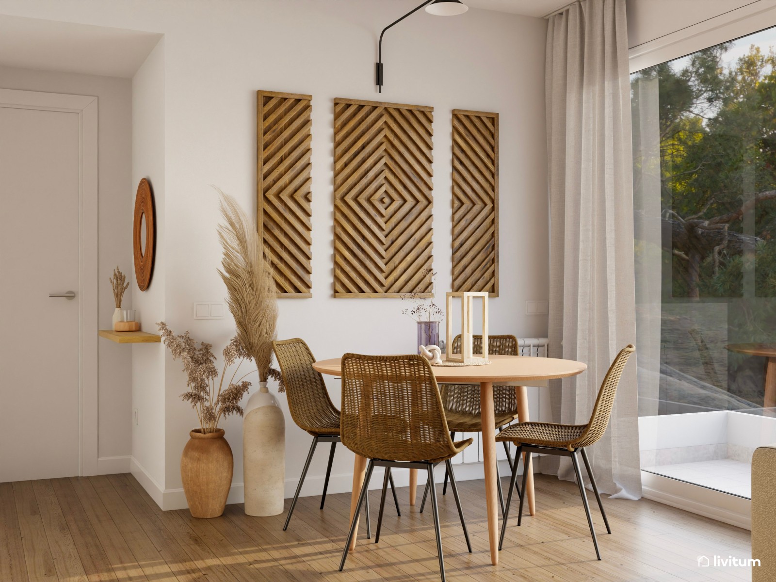 Salón comedor moderno con toques étnicos