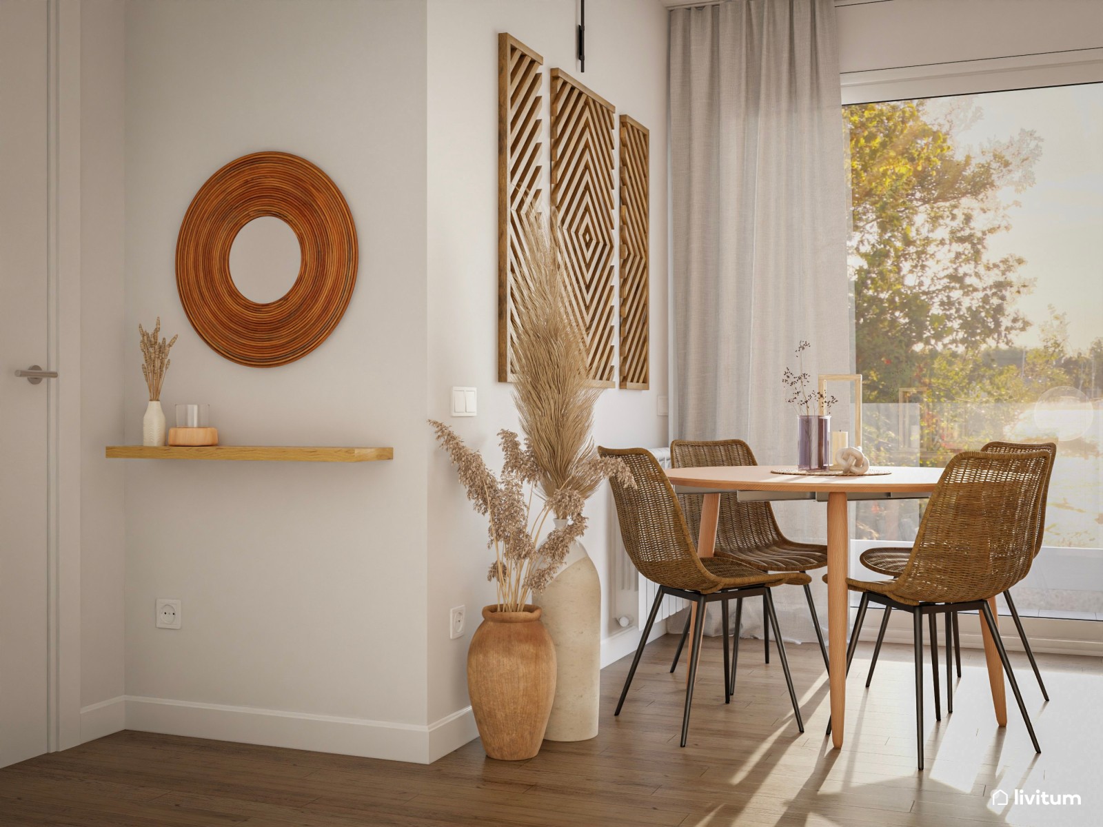 Salón comedor moderno con toques étnicos