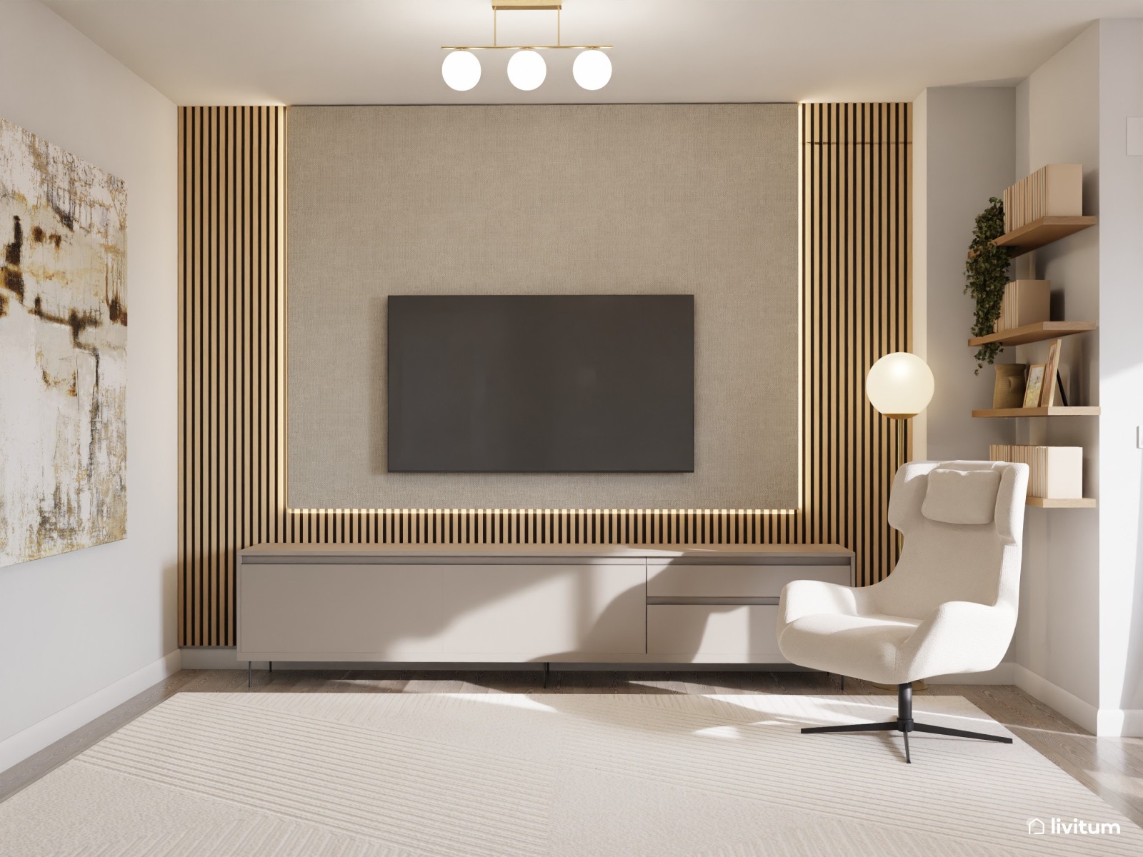 Salón comedor moderno con una elegante zona de TV