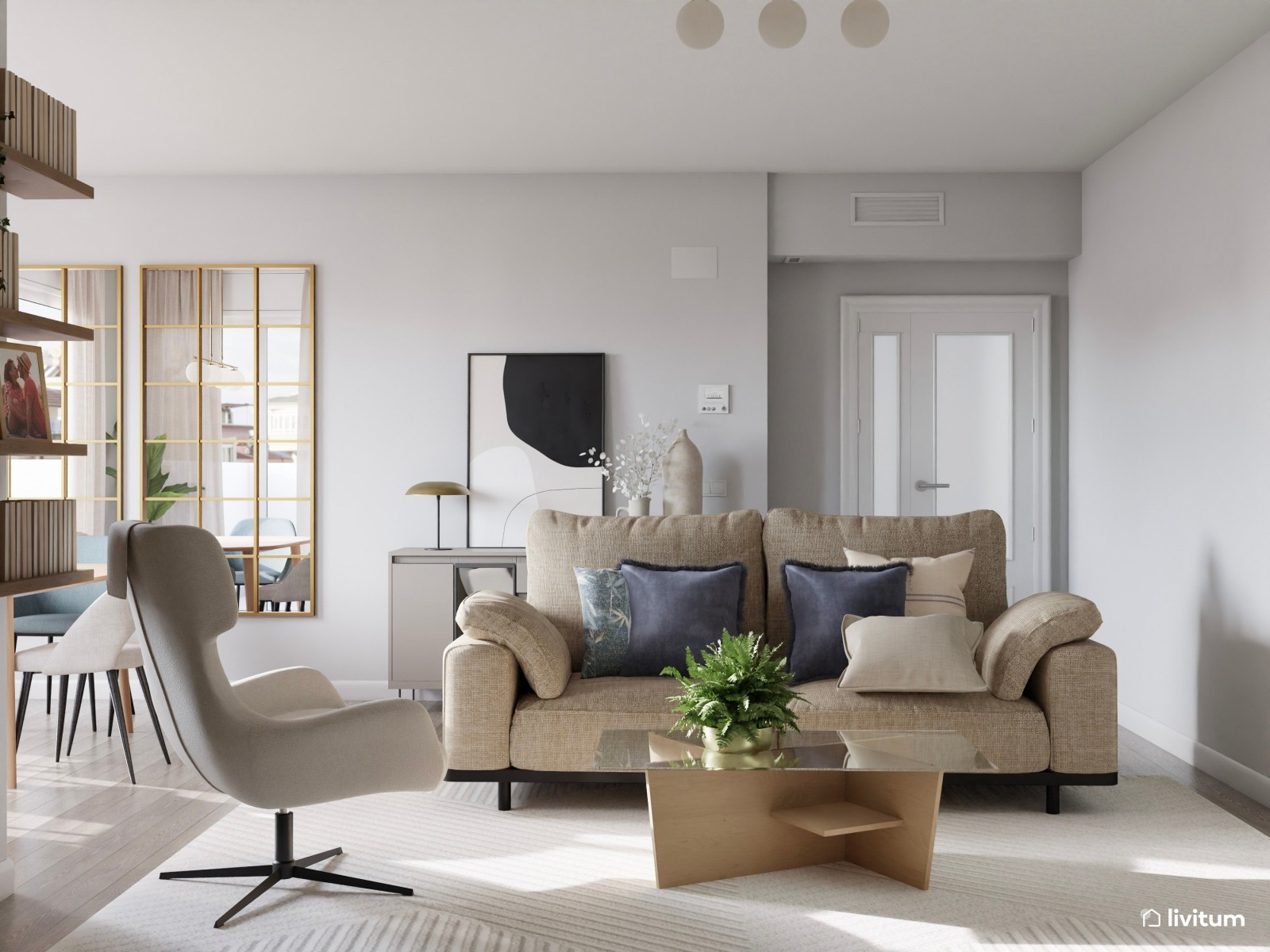 Salón comedor moderno con una elegante zona de TV