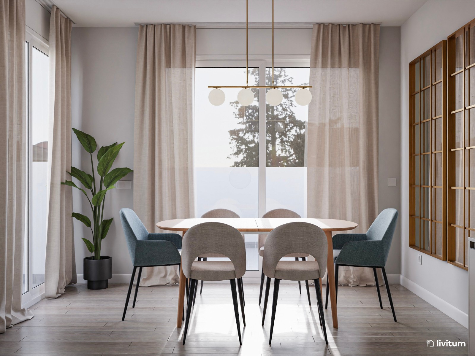 Salón comedor moderno con una elegante zona de TV