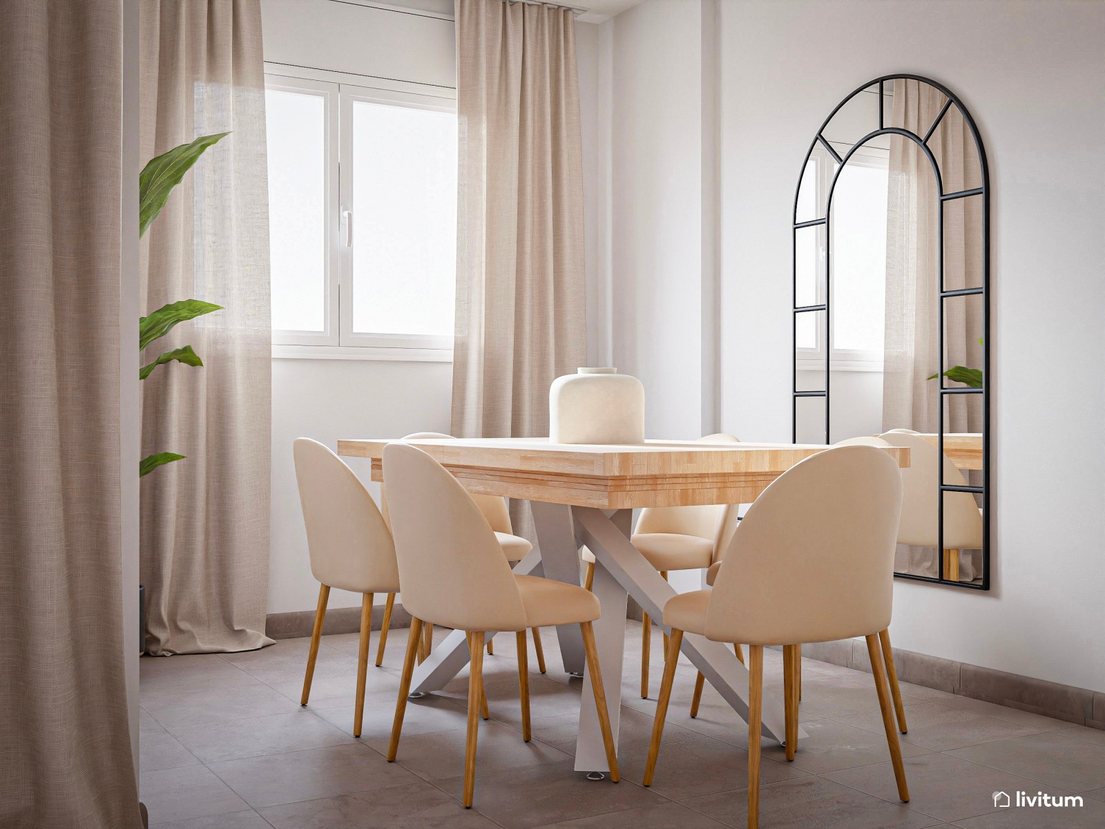 Salón comedor moderno en madera y tonos verdes 