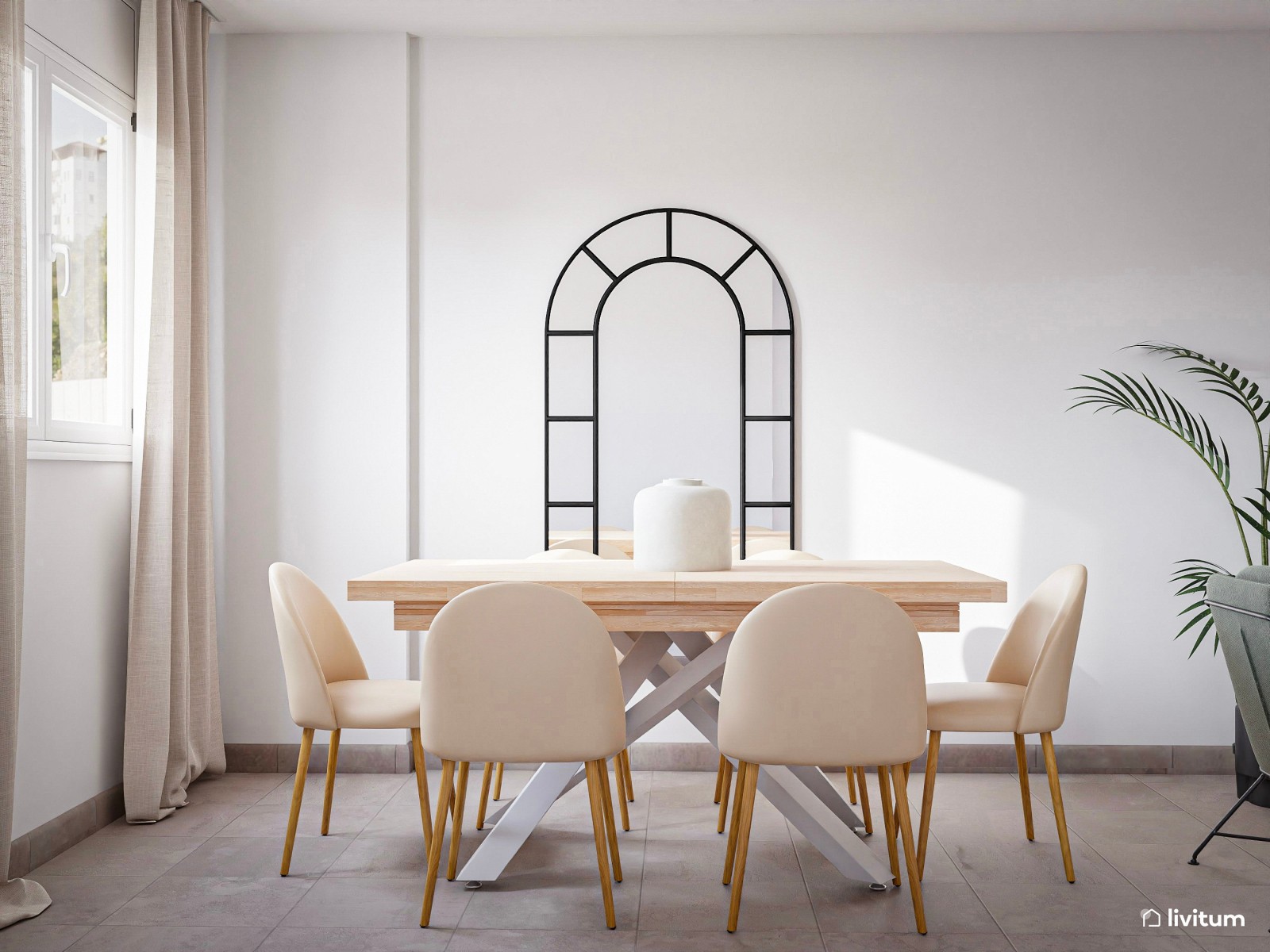 Salón comedor moderno en madera y tonos verdes 