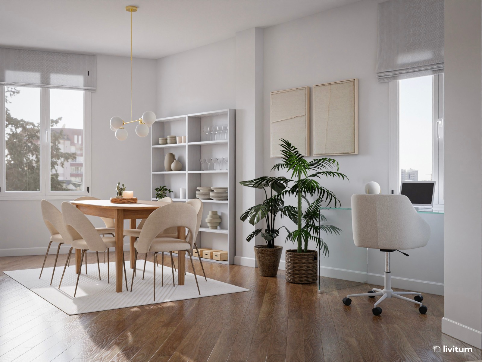 Salón comedor moderno lleno de luz y comodidad