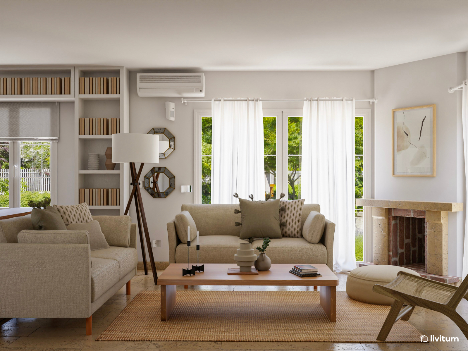 Salón comedor moderno muy confortable con una gran librería 