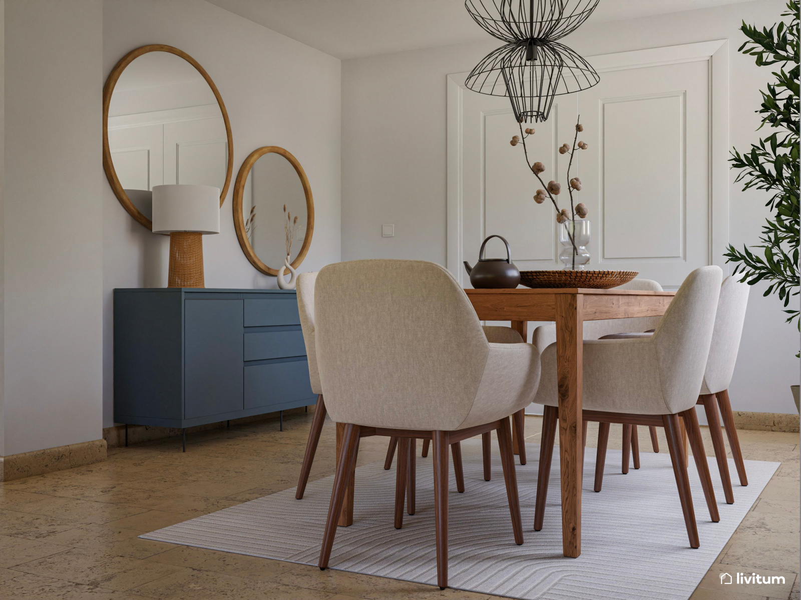 Salón comedor moderno muy confortable con una gran librería 