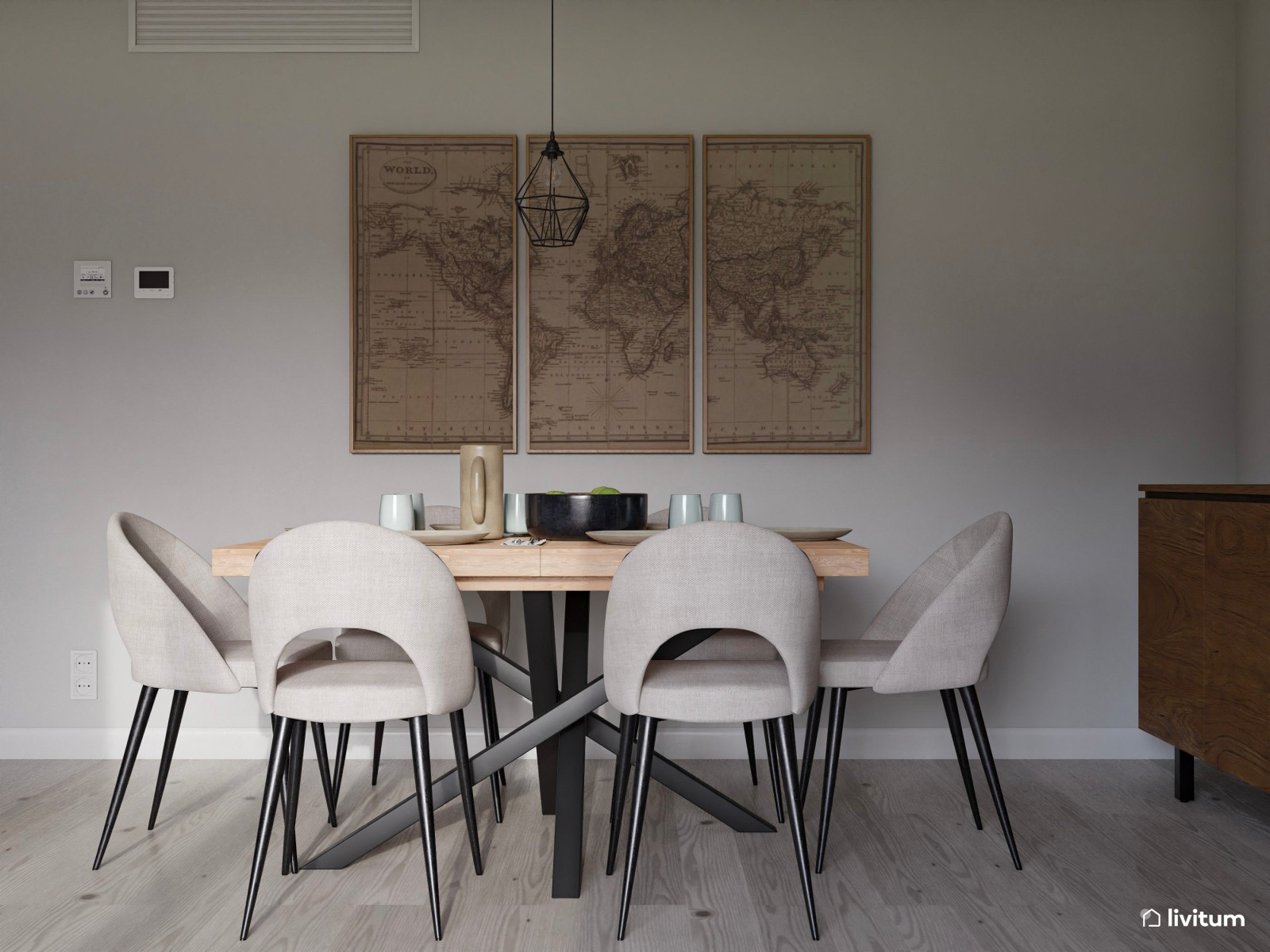 Salón comedor moderno y elegante en tonos neutros