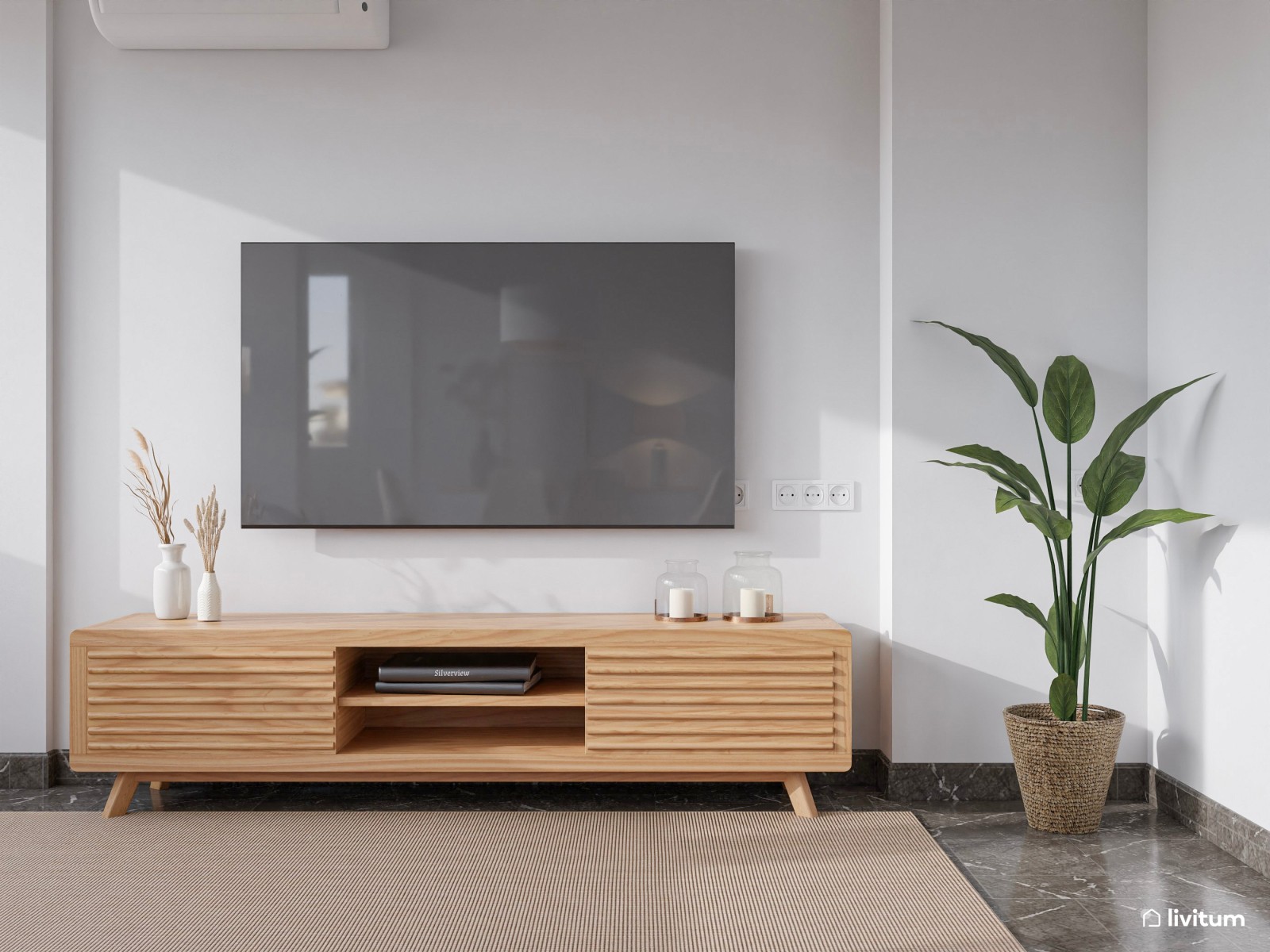 Salón comedor moderno y luminoso en tonos claros