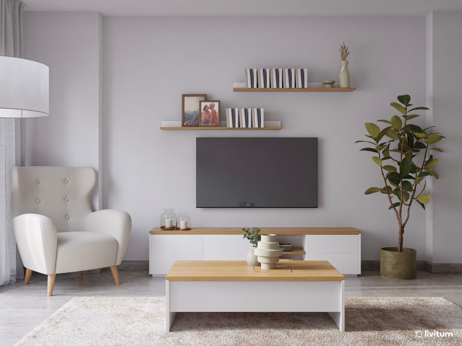  Salón comedor moderno y nórdico con texturas suaves