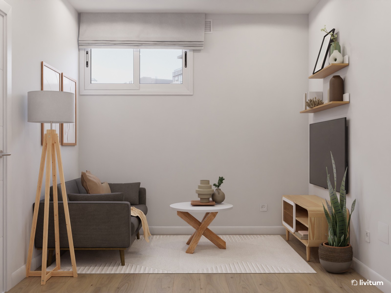 Salón comedor muy pequeño de estilo nórdico 