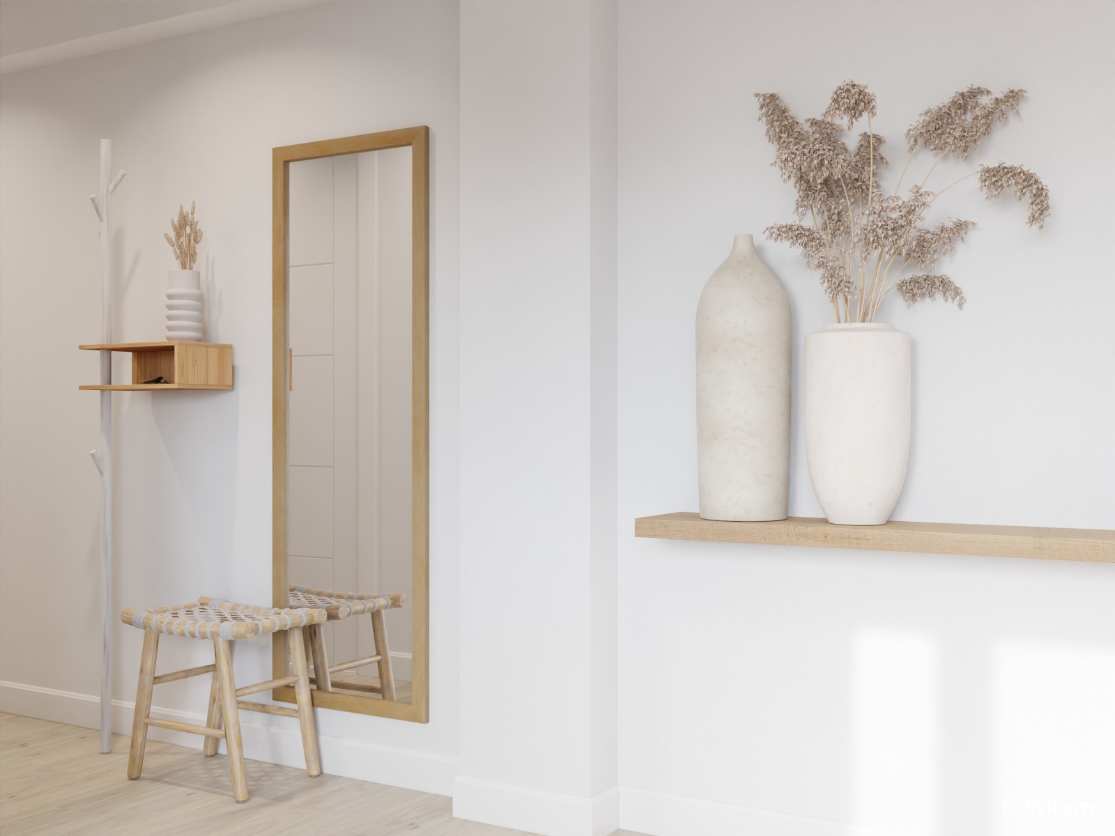 Salón comedor nórdico con moderna cocina en negro 