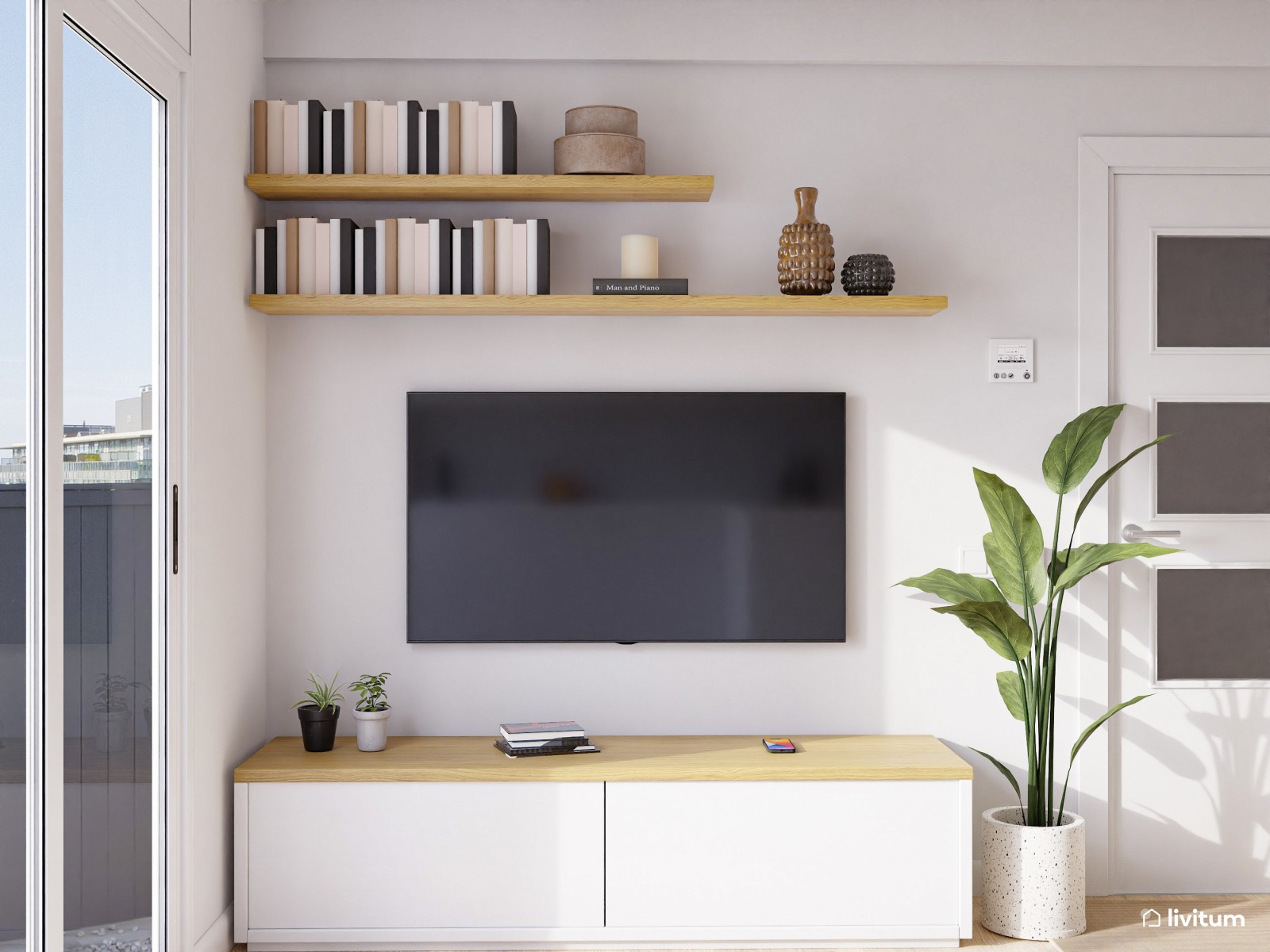 Salón comedor pequeño con cocina abierta 