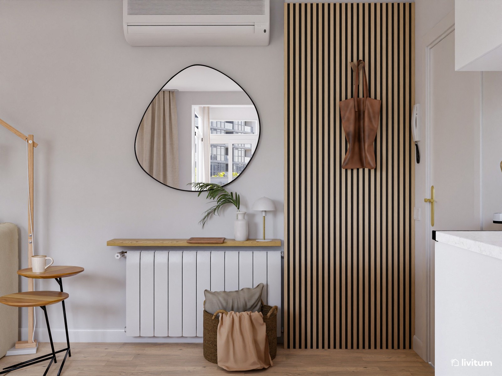 Salón comedor pequeño con cocina abierta 