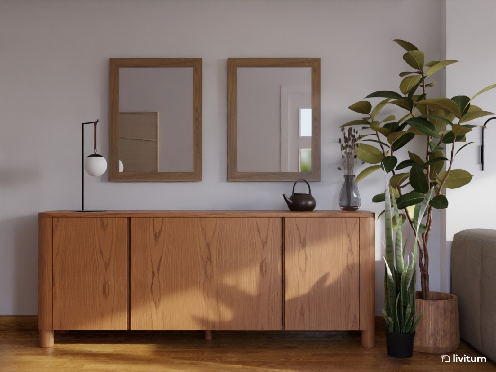 Salón comedor pequeño en verde y madera