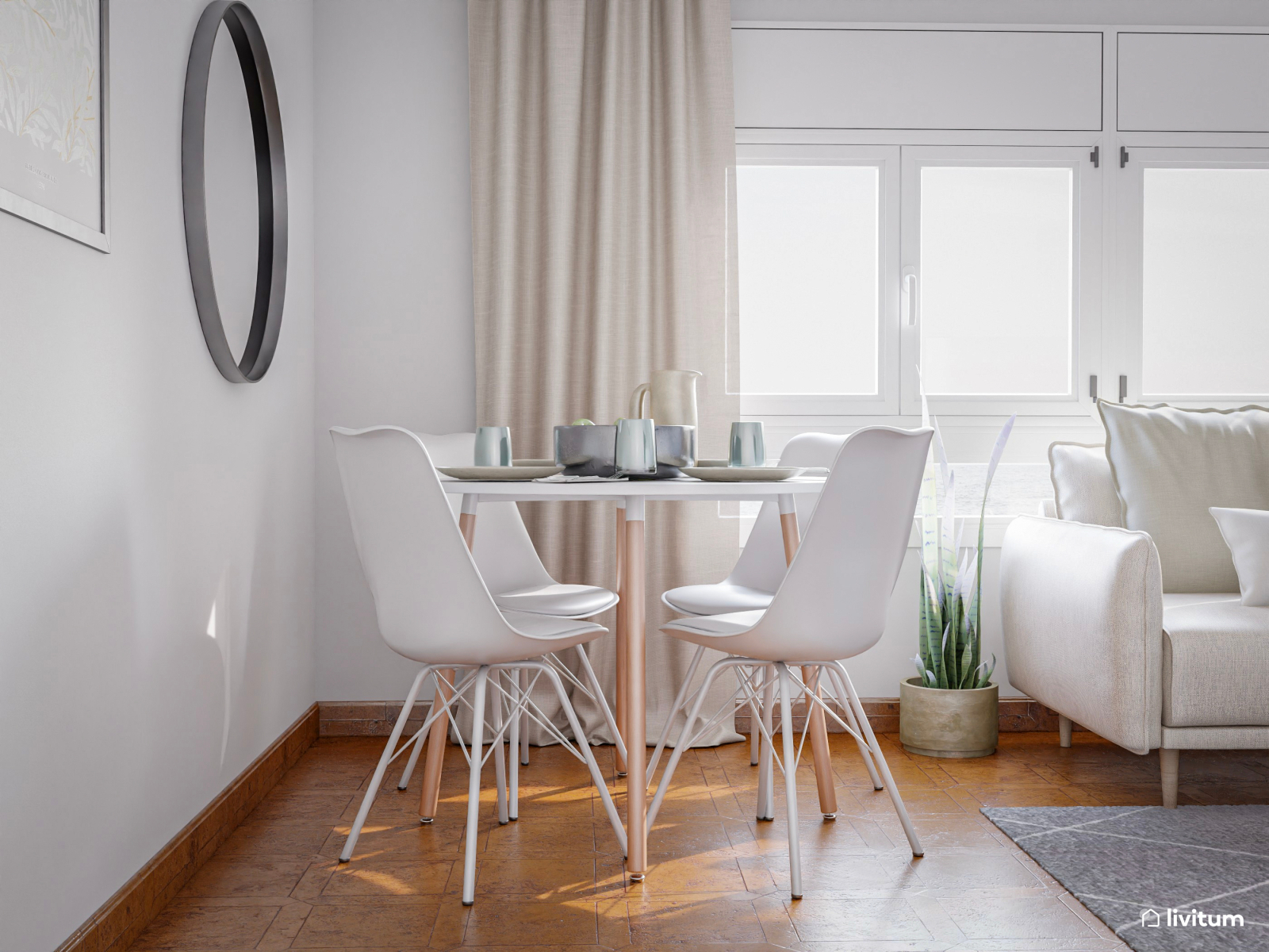 Salón comedor pequeño moderno muy sereno y luminoso