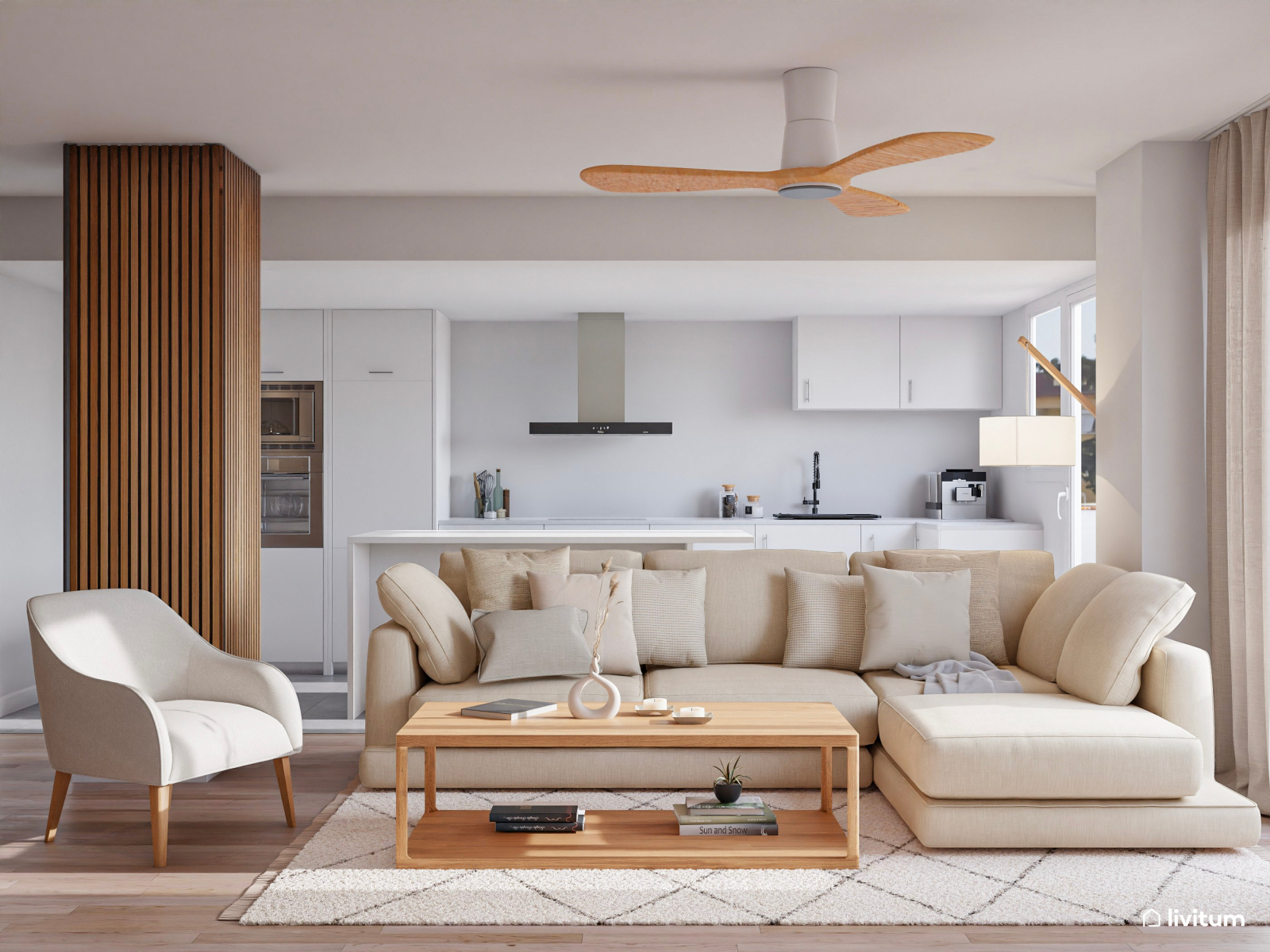  Salón comedor relajado con cocina abierta y toques modernos