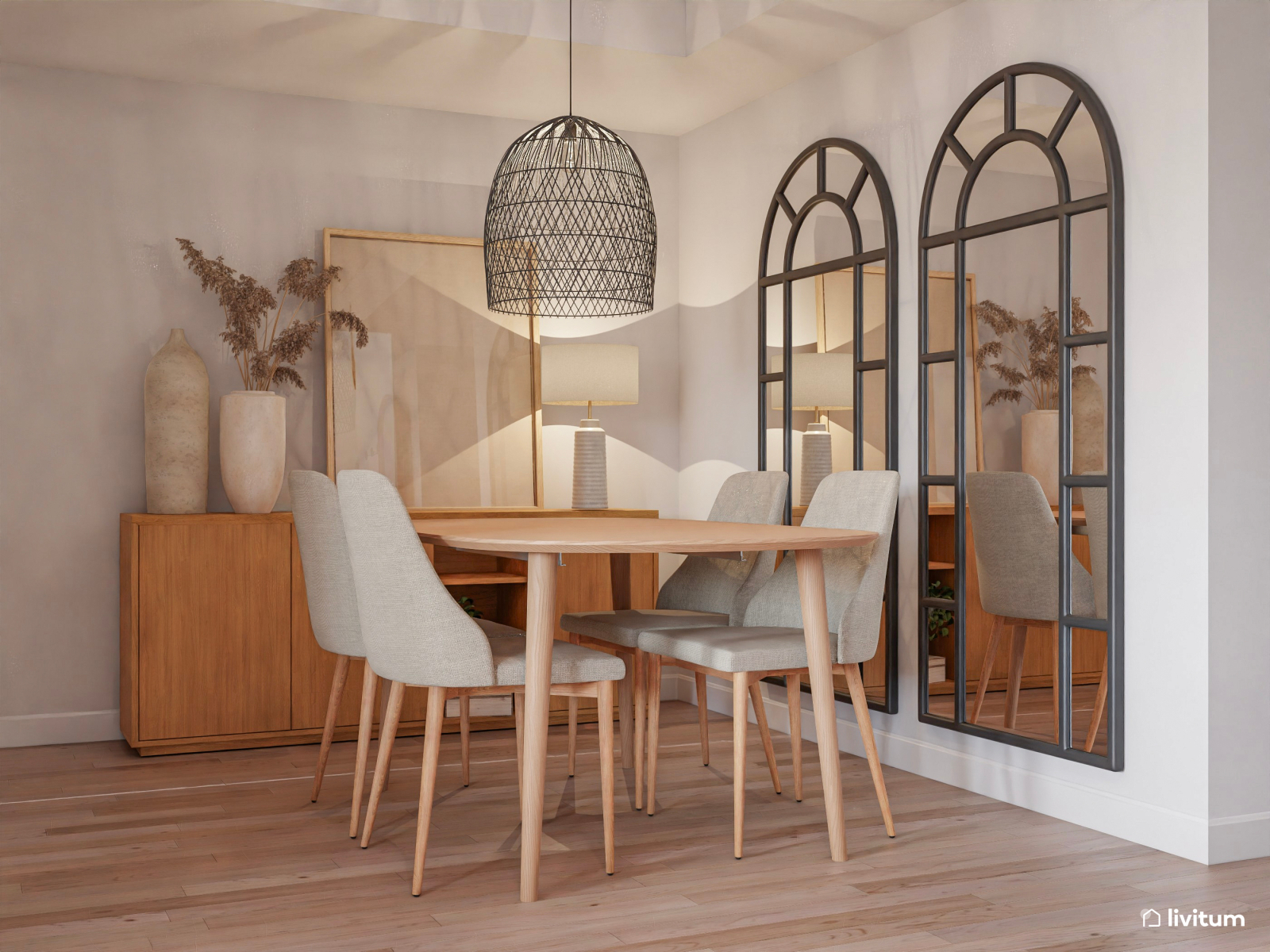  Salón comedor relajado con cocina abierta y toques modernos