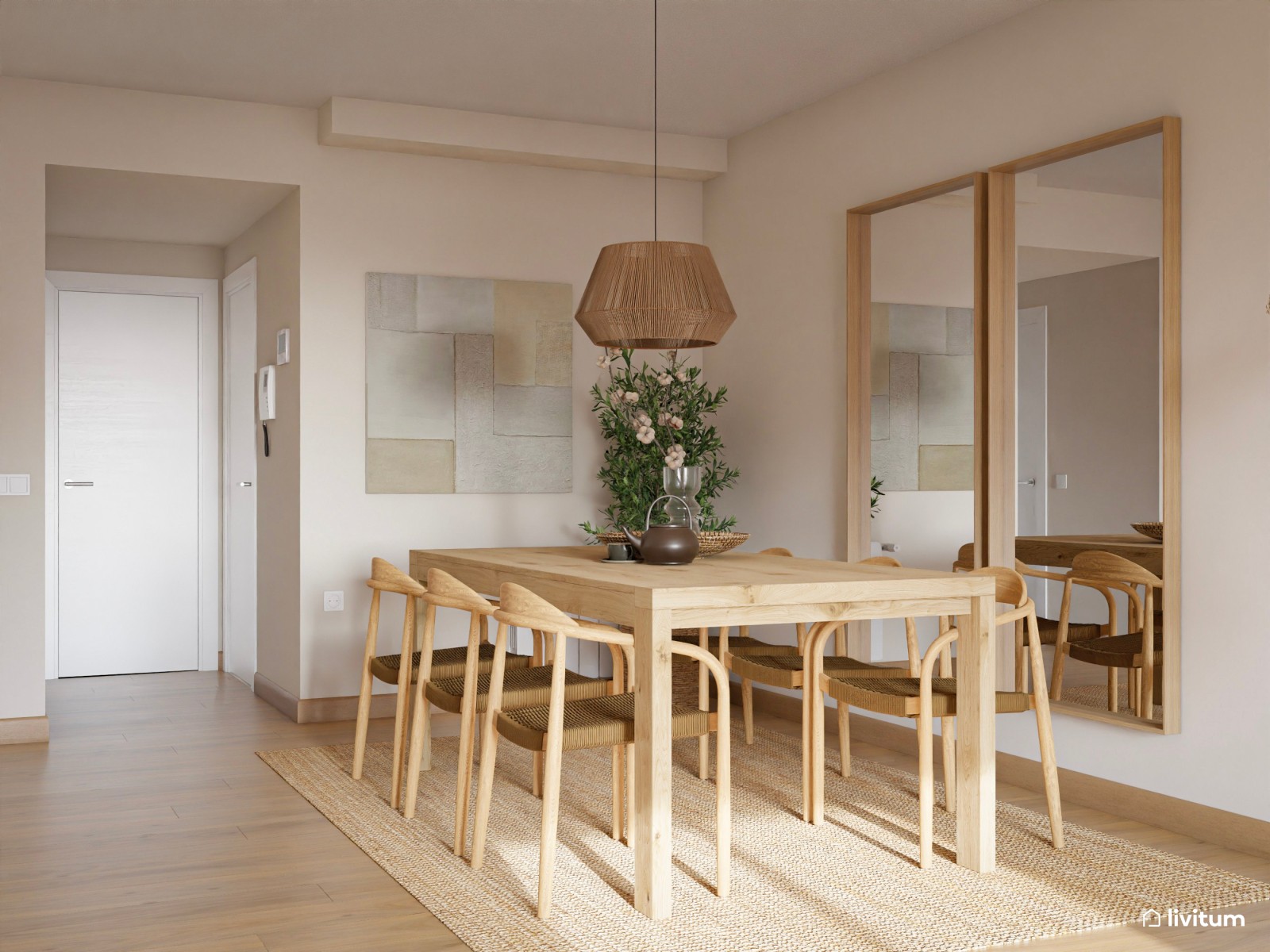 Salón comedor rústico e ibicenco con ratán 