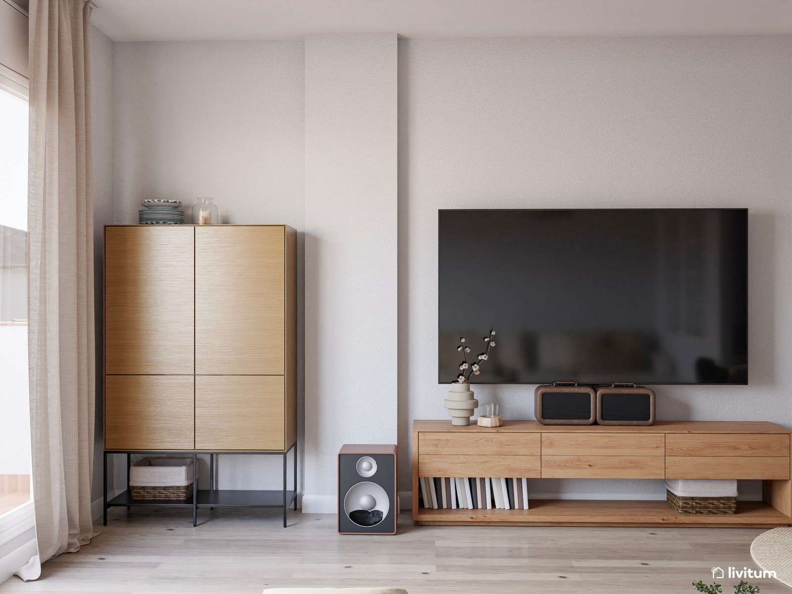 Salón elegante y moderno con zona de juegos para niños